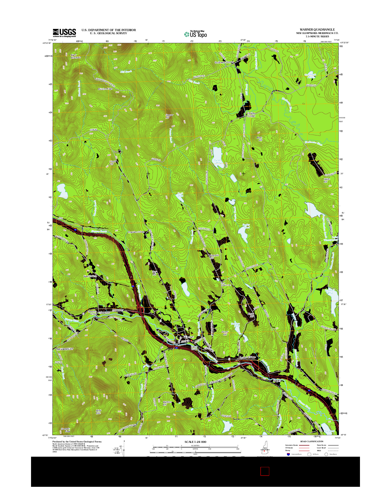 USGS US TOPO 7.5-MINUTE MAP FOR WARNER, NH 2012