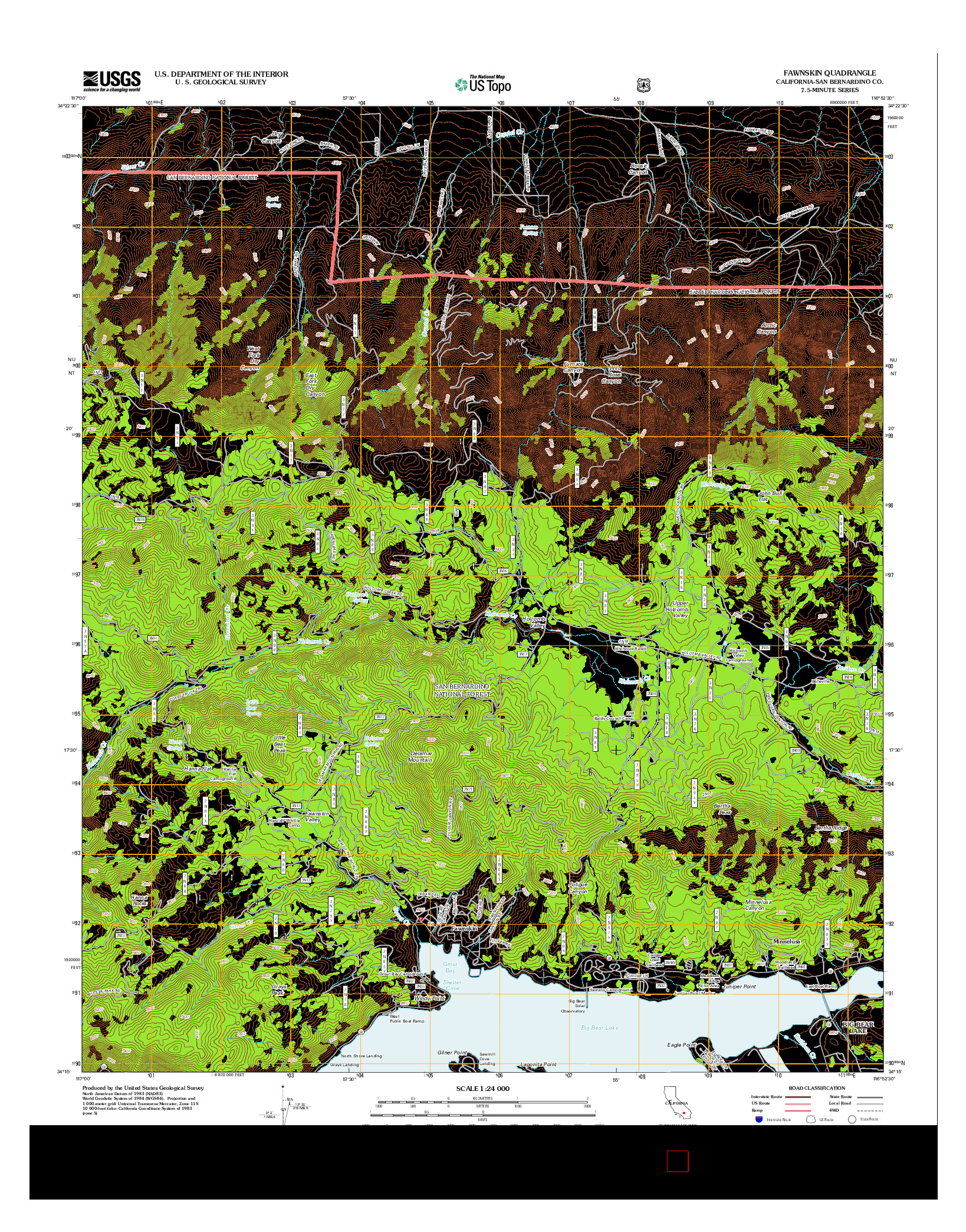 USGS US TOPO 7.5-MINUTE MAP FOR FAWNSKIN, CA 2012