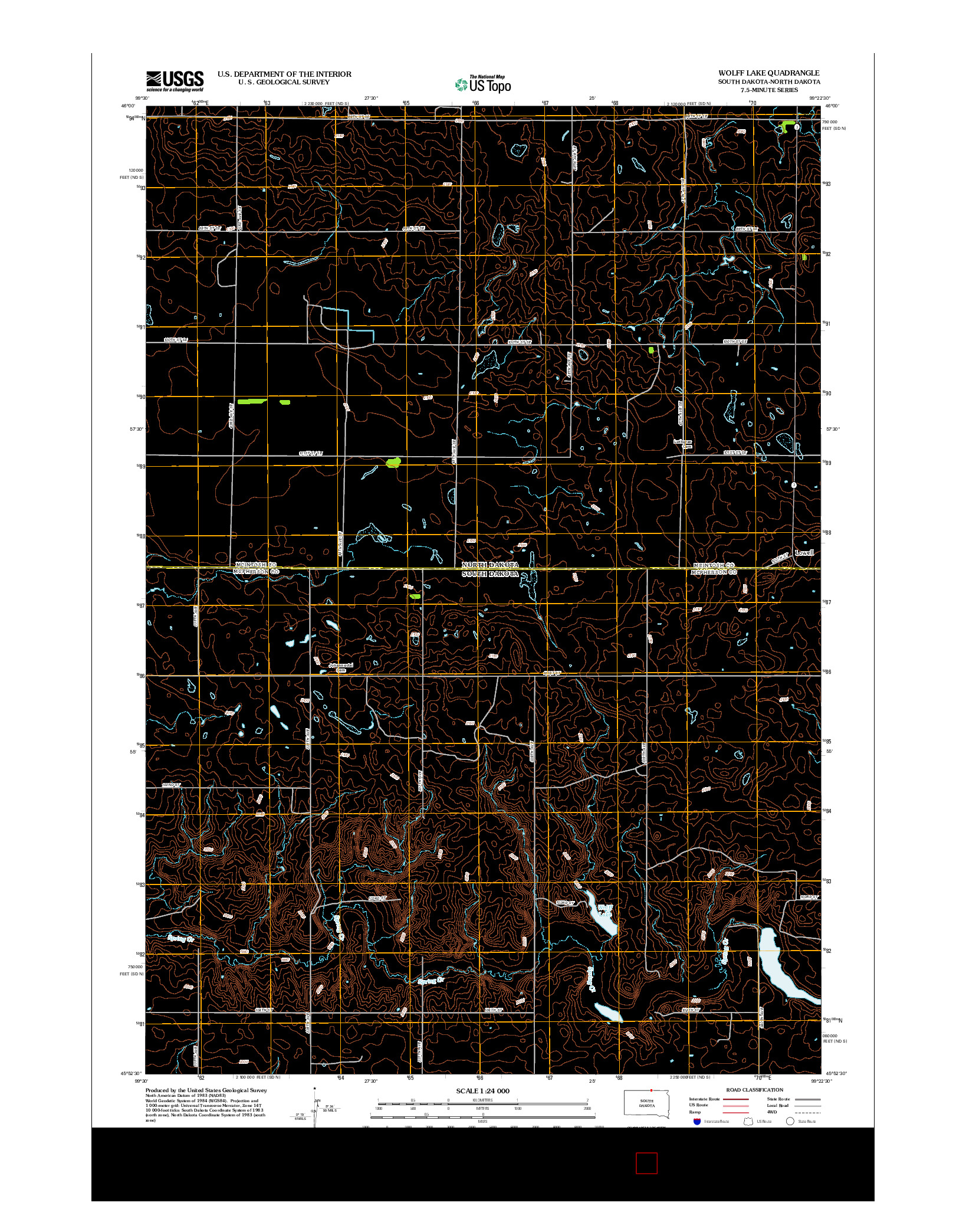 USGS US TOPO 7.5-MINUTE MAP FOR WOLFF LAKE, SD-ND 2012