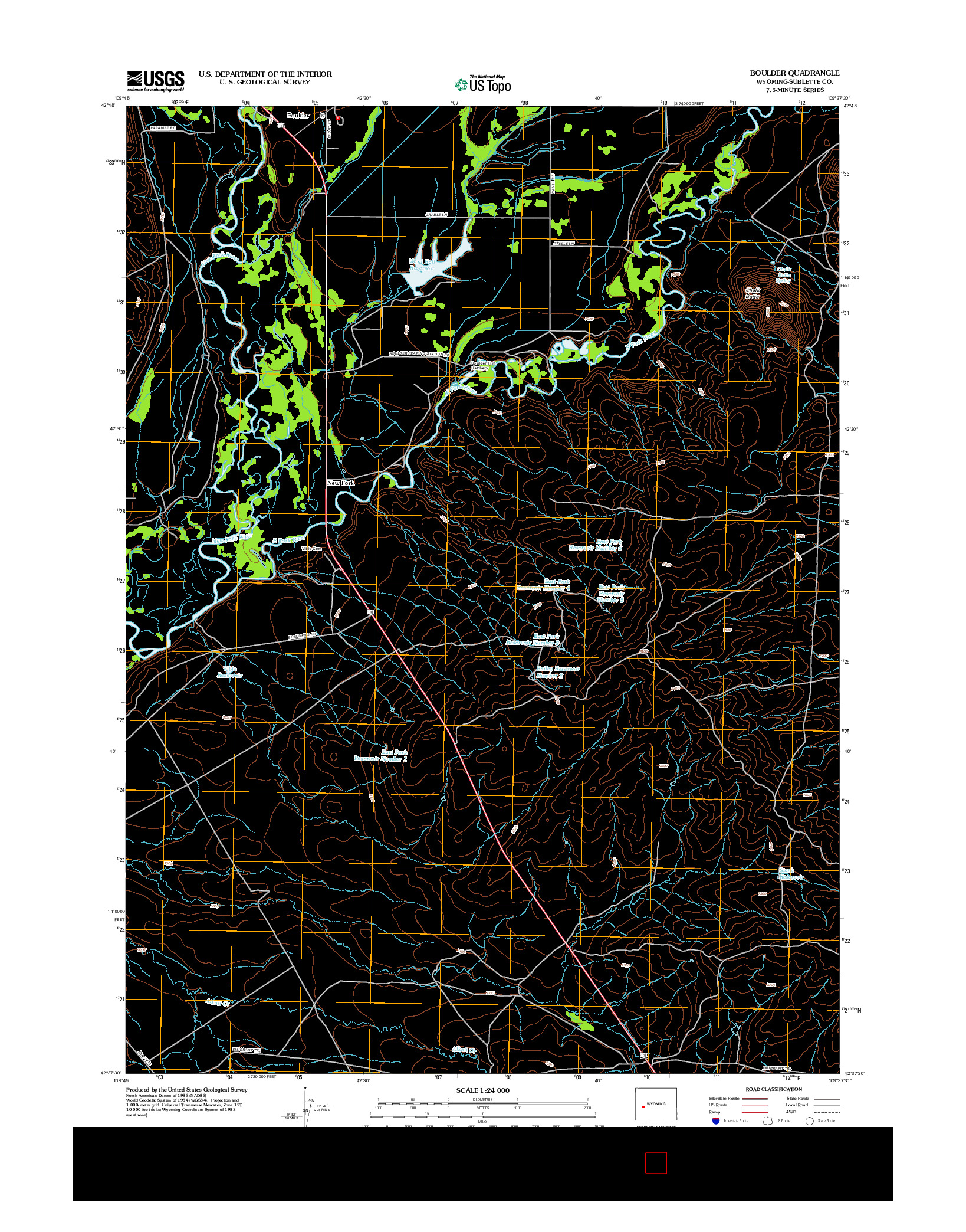USGS US TOPO 7.5-MINUTE MAP FOR BOULDER, WY 2012