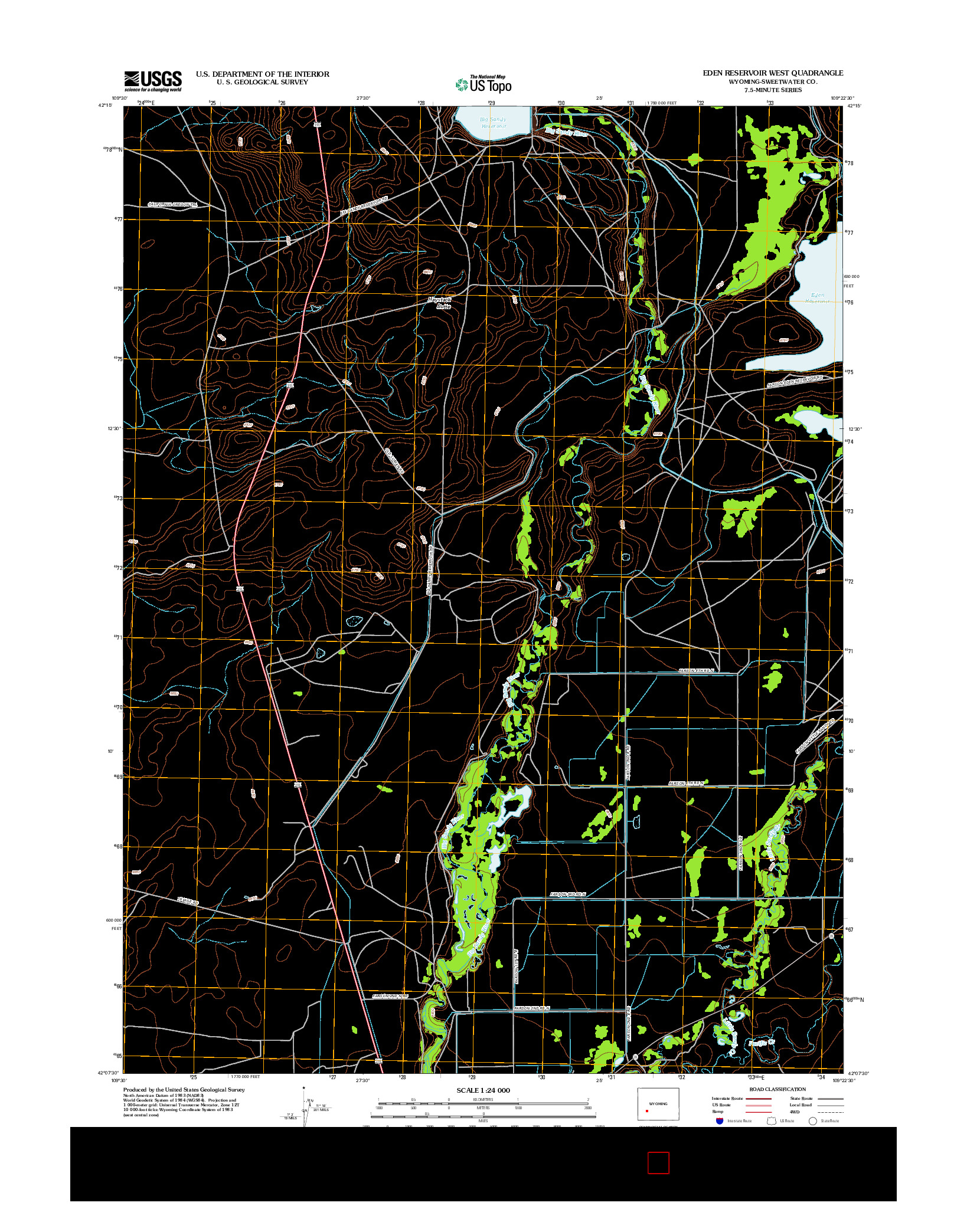 USGS US TOPO 7.5-MINUTE MAP FOR EDEN RESERVOIR WEST, WY 2012