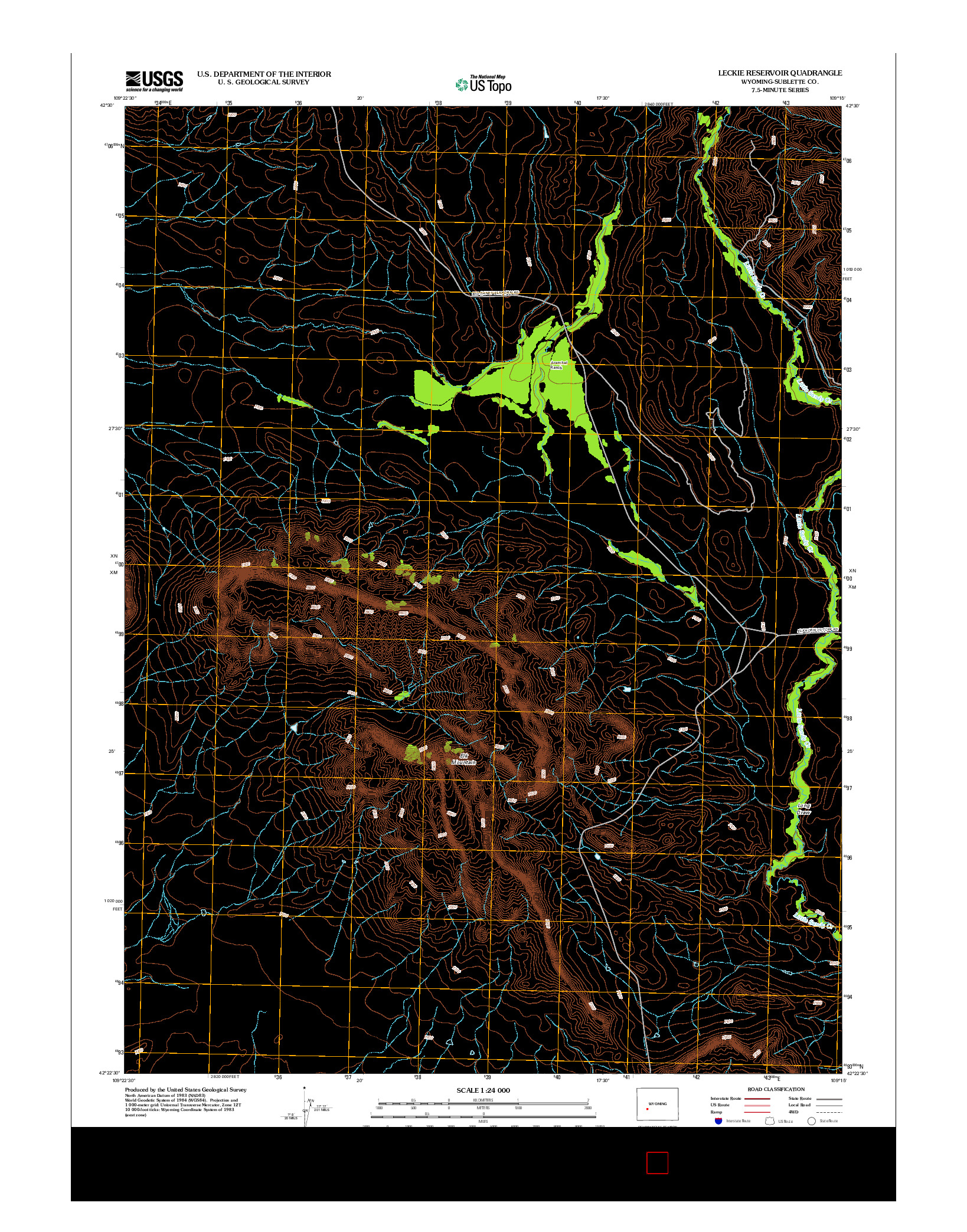 USGS US TOPO 7.5-MINUTE MAP FOR LECKIE RESERVOIR, WY 2012