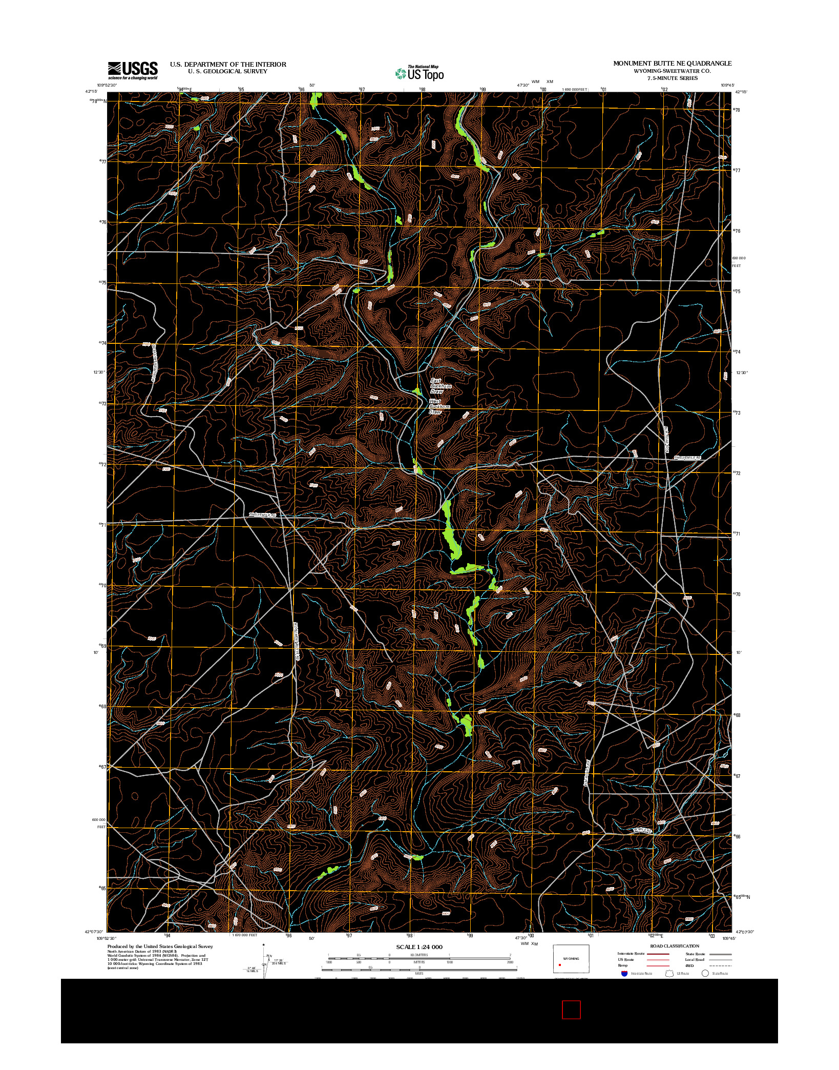 USGS US TOPO 7.5-MINUTE MAP FOR MONUMENT BUTTE NE, WY 2012