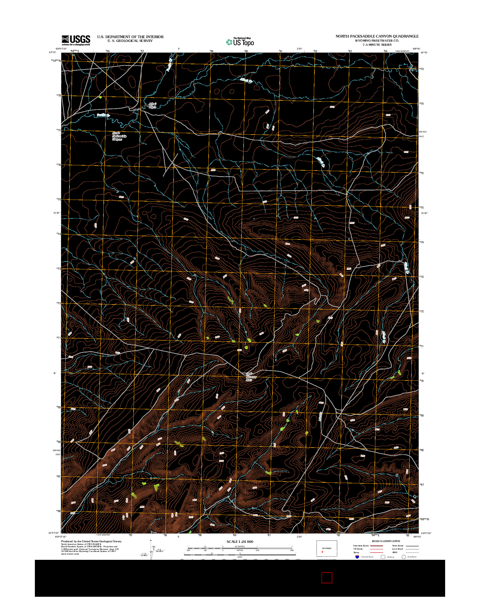 USGS US TOPO 7.5-MINUTE MAP FOR NORTH PACKSADDLE CANYON, WY 2012