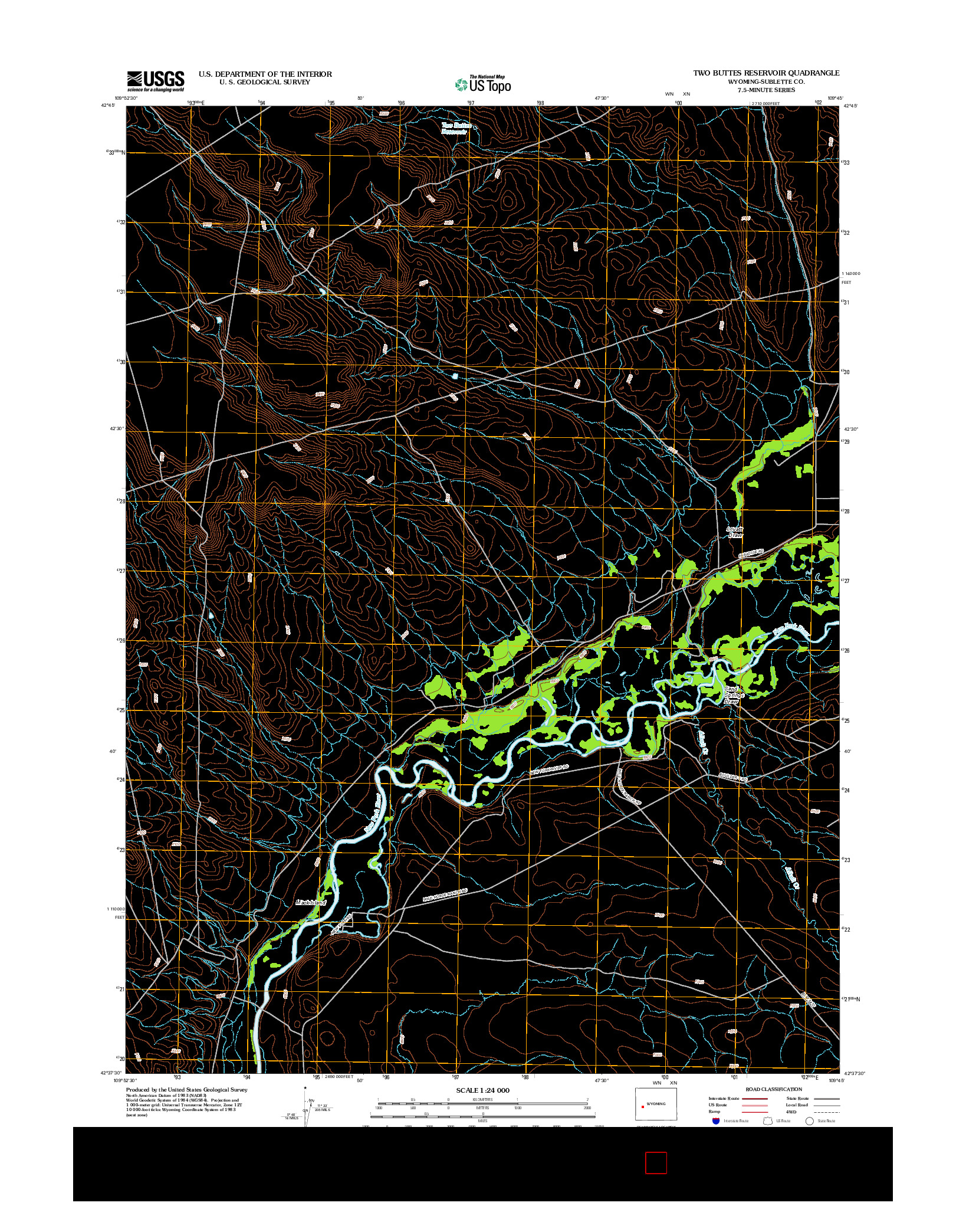 USGS US TOPO 7.5-MINUTE MAP FOR TWO BUTTES RESERVOIR, WY 2012