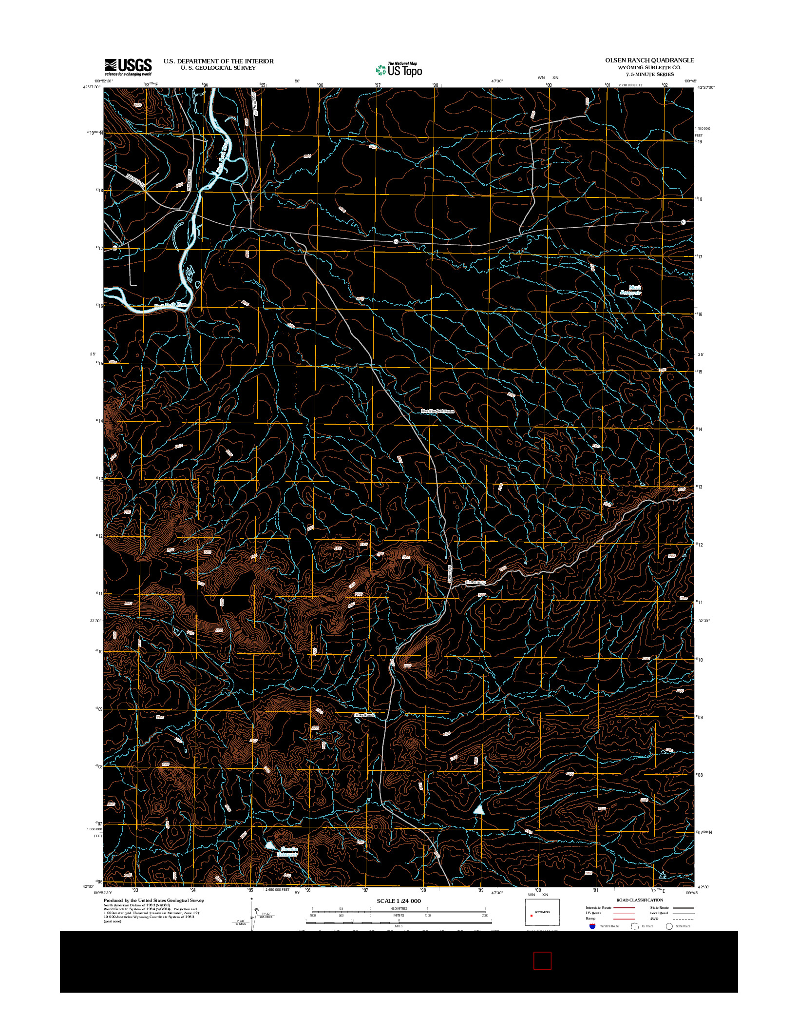 USGS US TOPO 7.5-MINUTE MAP FOR OLSEN RANCH, WY 2012