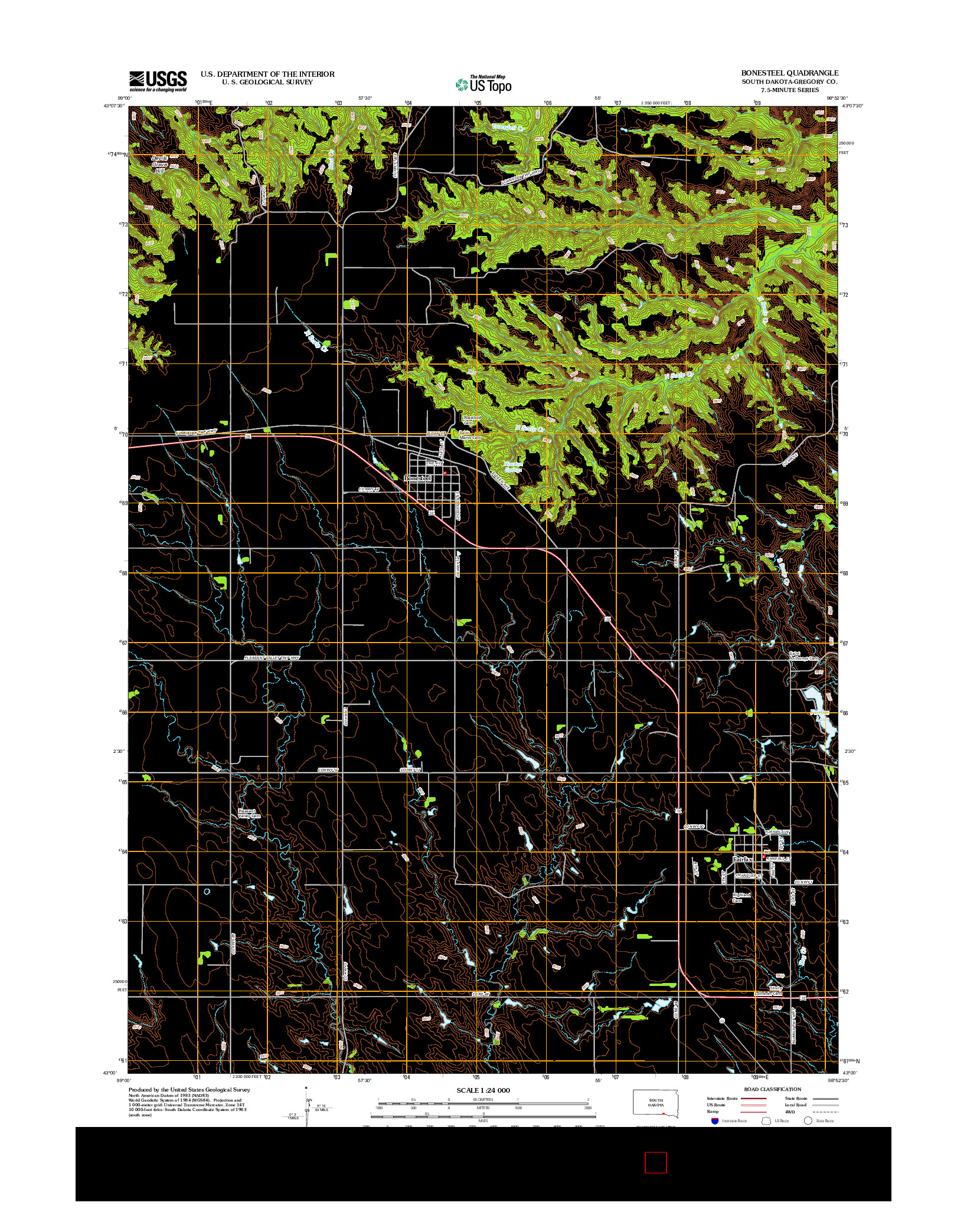 USGS US TOPO 7.5-MINUTE MAP FOR BONESTEEL, SD 2012