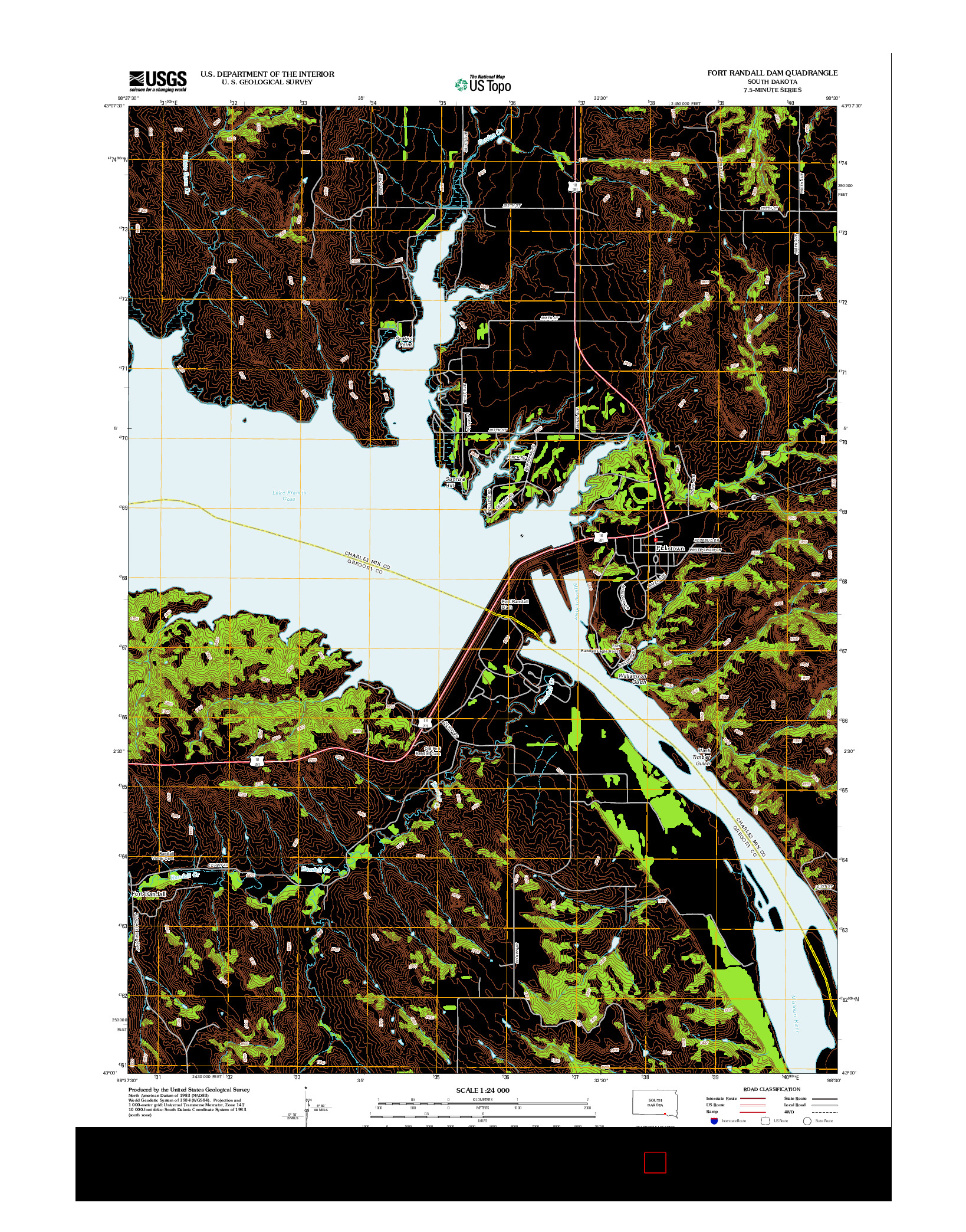 USGS US TOPO 7.5-MINUTE MAP FOR FORT RANDALL DAM, SD 2012