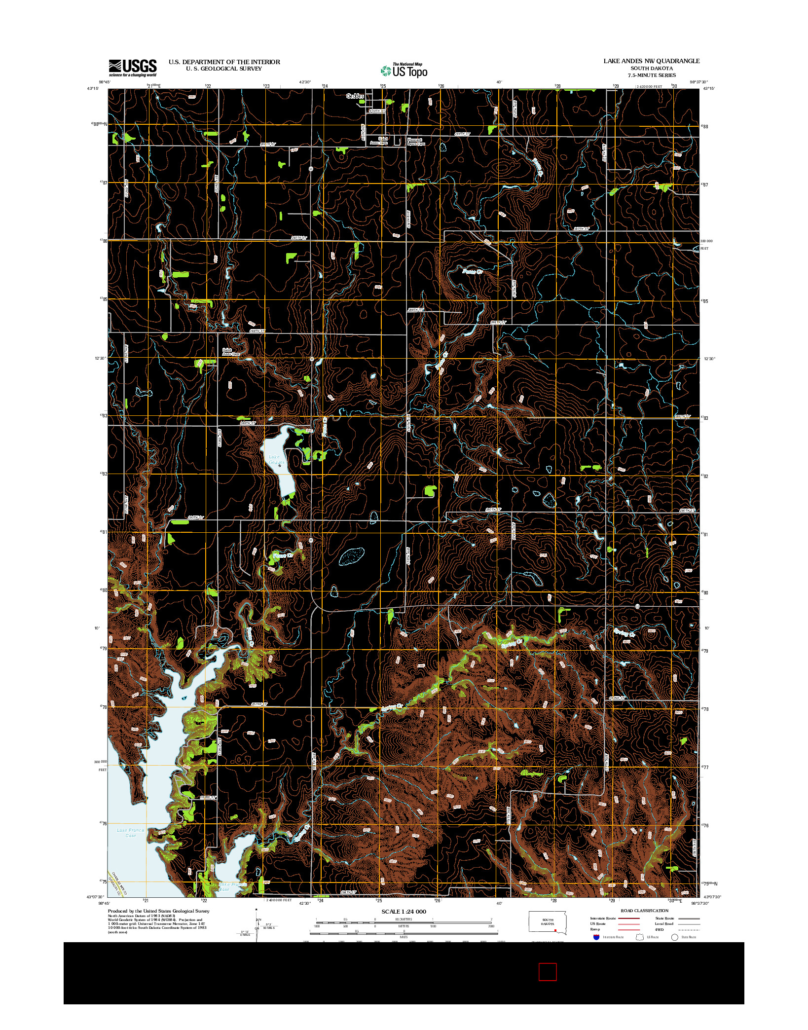 USGS US TOPO 7.5-MINUTE MAP FOR LAKE ANDES NW, SD 2012