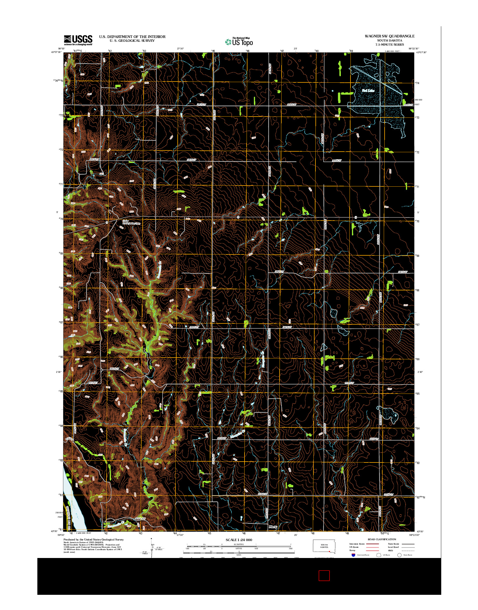 USGS US TOPO 7.5-MINUTE MAP FOR WAGNER SW, SD 2012