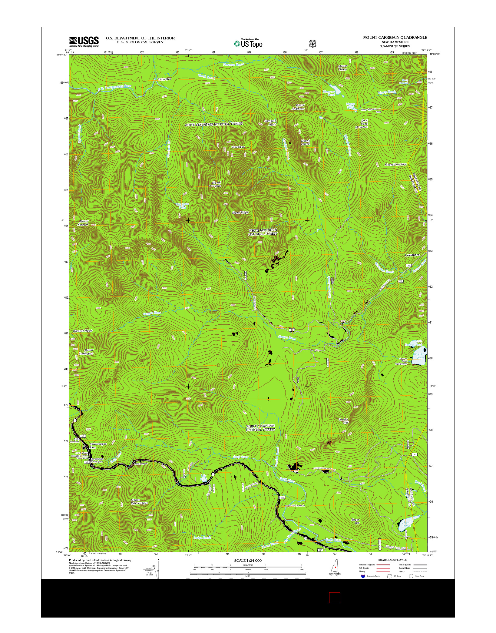 USGS US TOPO 7.5-MINUTE MAP FOR MOUNT CARRIGAIN, NH 2012