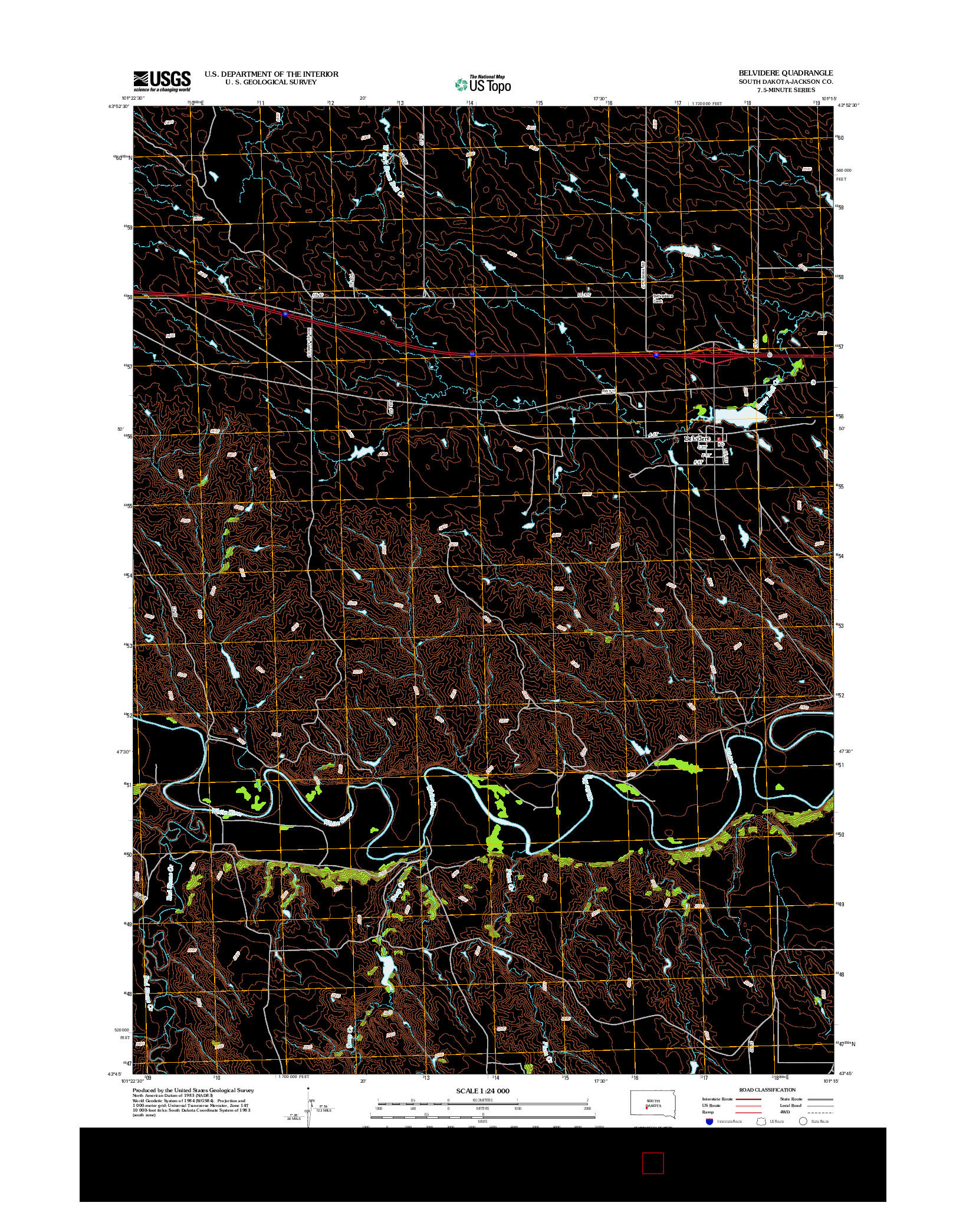USGS US TOPO 7.5-MINUTE MAP FOR BELVIDERE, SD 2012