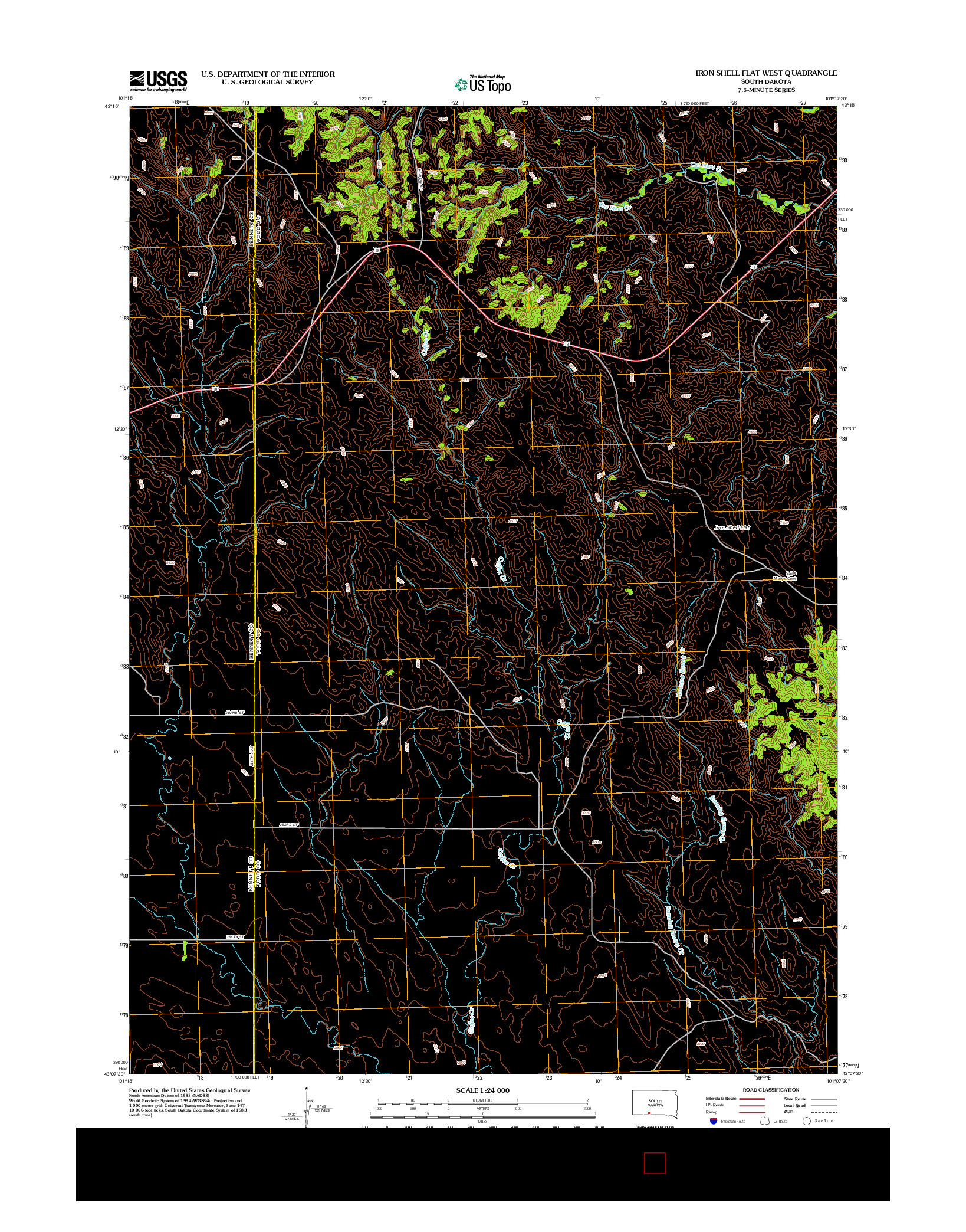 USGS US TOPO 7.5-MINUTE MAP FOR IRON SHELL FLAT WEST, SD 2012