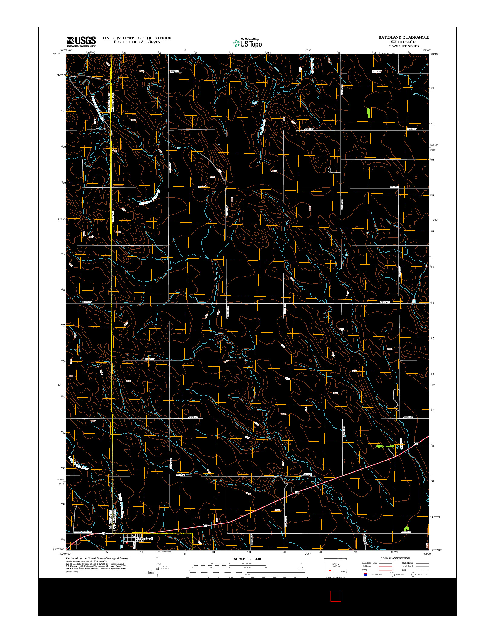 USGS US TOPO 7.5-MINUTE MAP FOR BATESLAND, SD 2012