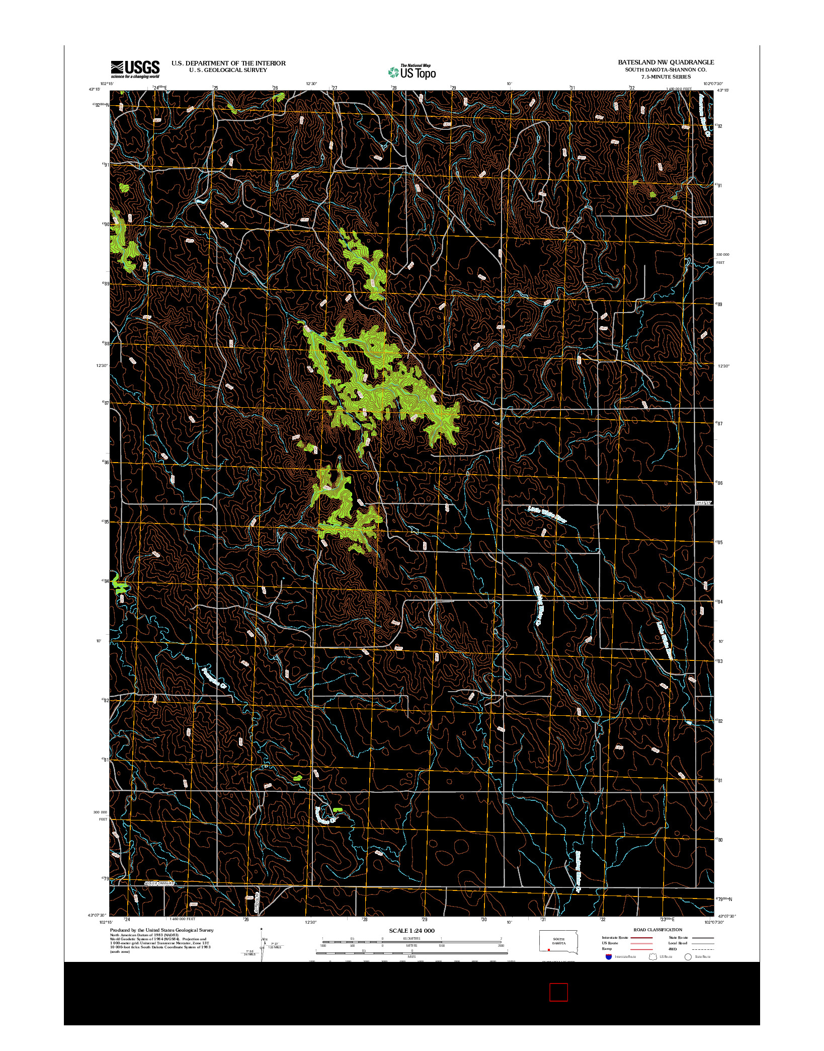 USGS US TOPO 7.5-MINUTE MAP FOR BATESLAND NW, SD 2012