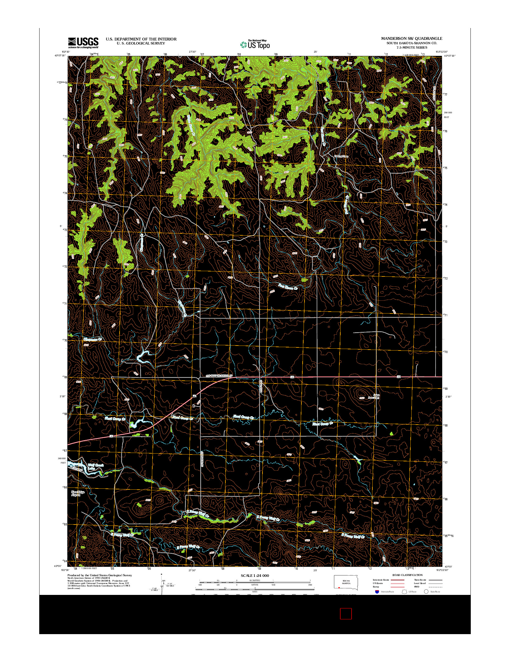 USGS US TOPO 7.5-MINUTE MAP FOR MANDERSON SW, SD 2012