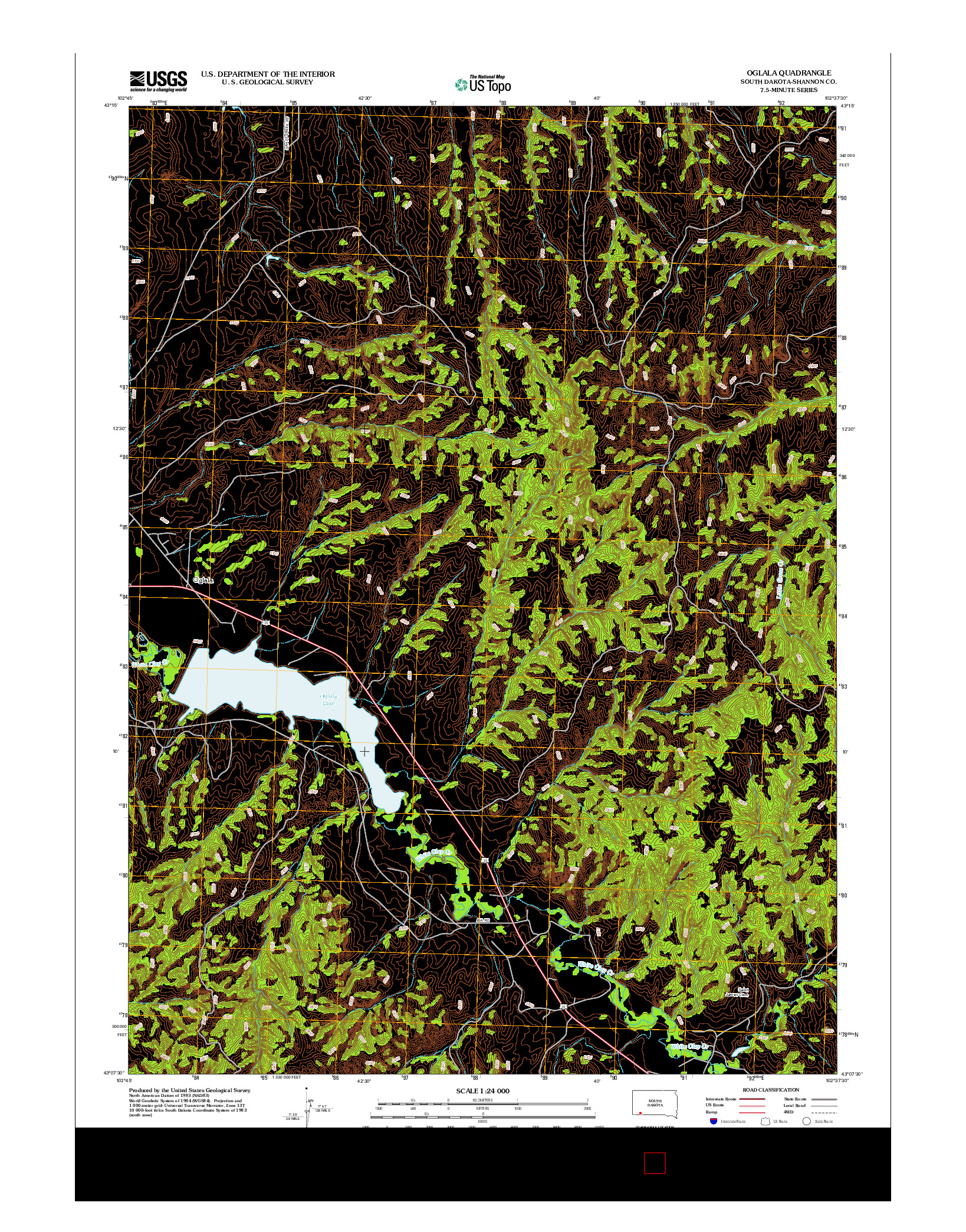 USGS US TOPO 7.5-MINUTE MAP FOR OGLALA, SD 2012