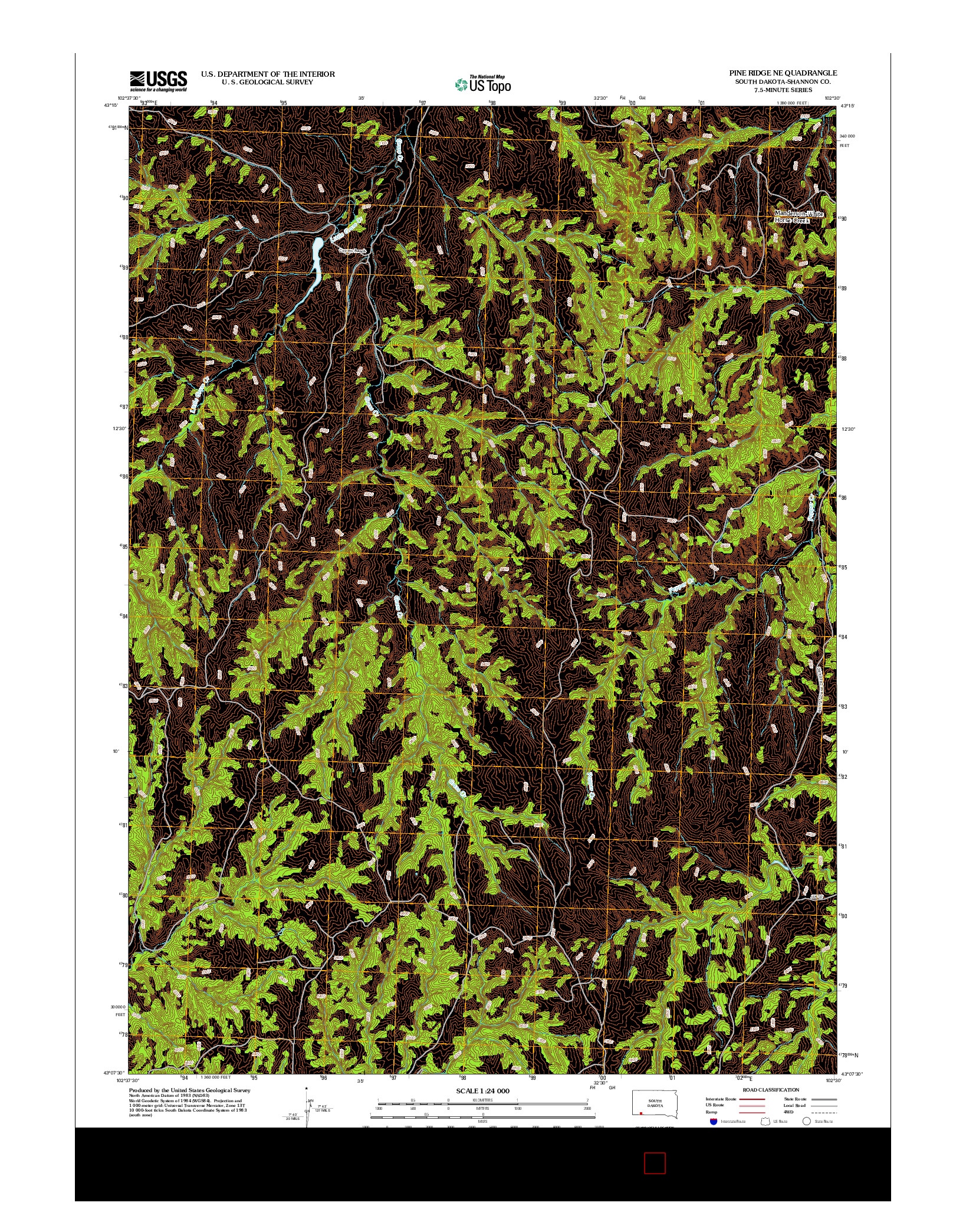 USGS US TOPO 7.5-MINUTE MAP FOR PINE RIDGE NE, SD 2012