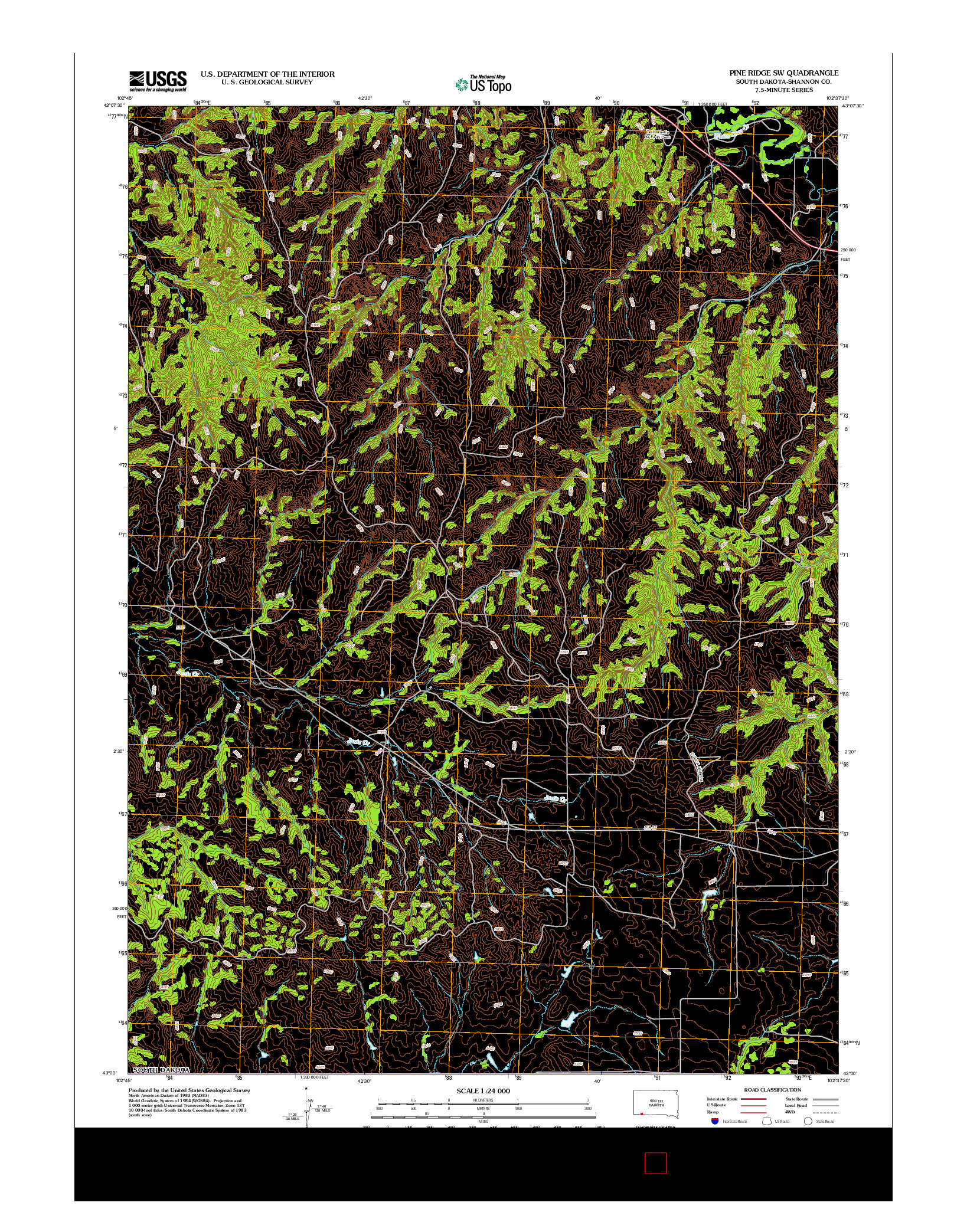 USGS US TOPO 7.5-MINUTE MAP FOR PINE RIDGE SW, SD 2012