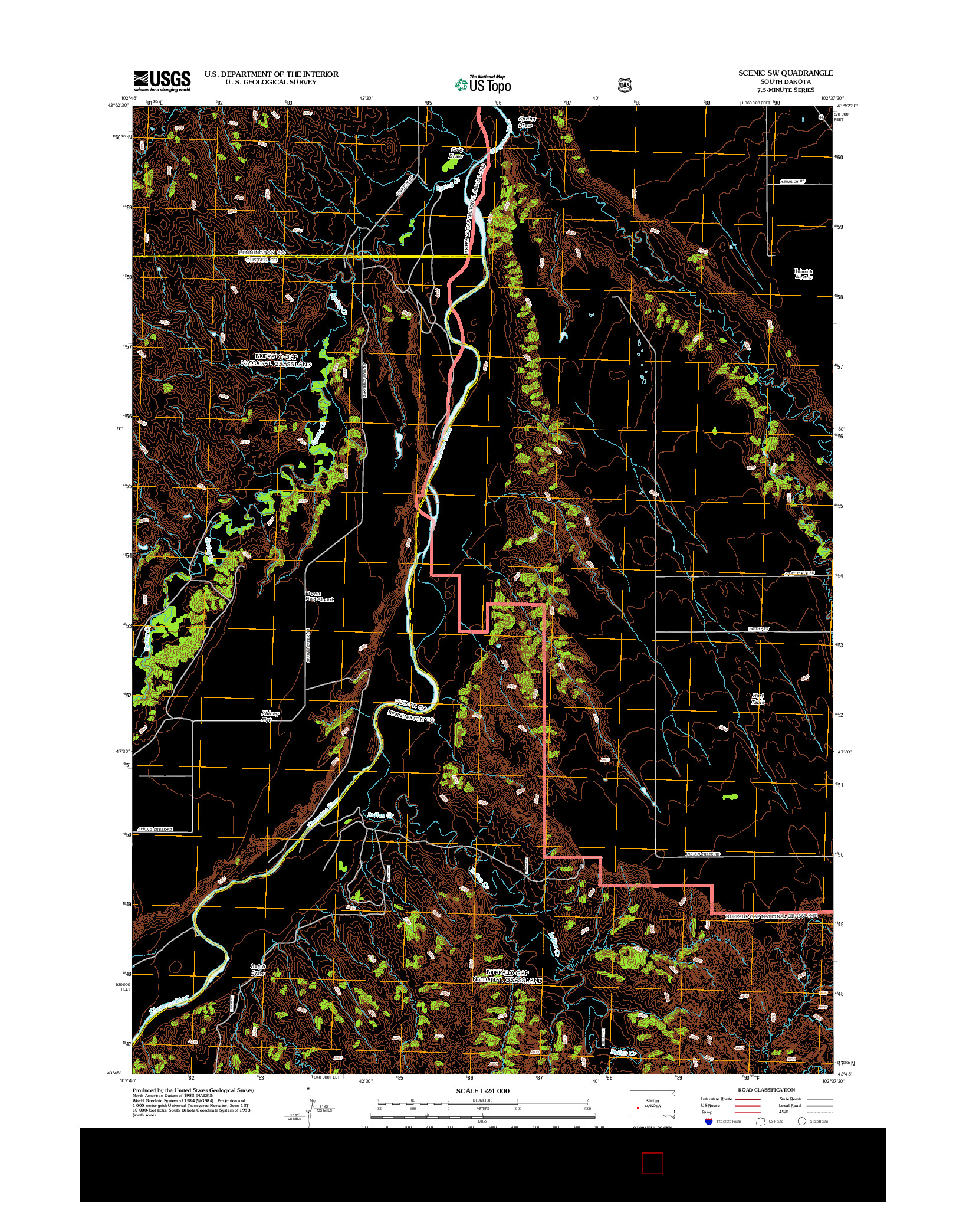 USGS US TOPO 7.5-MINUTE MAP FOR SCENIC SW, SD 2012