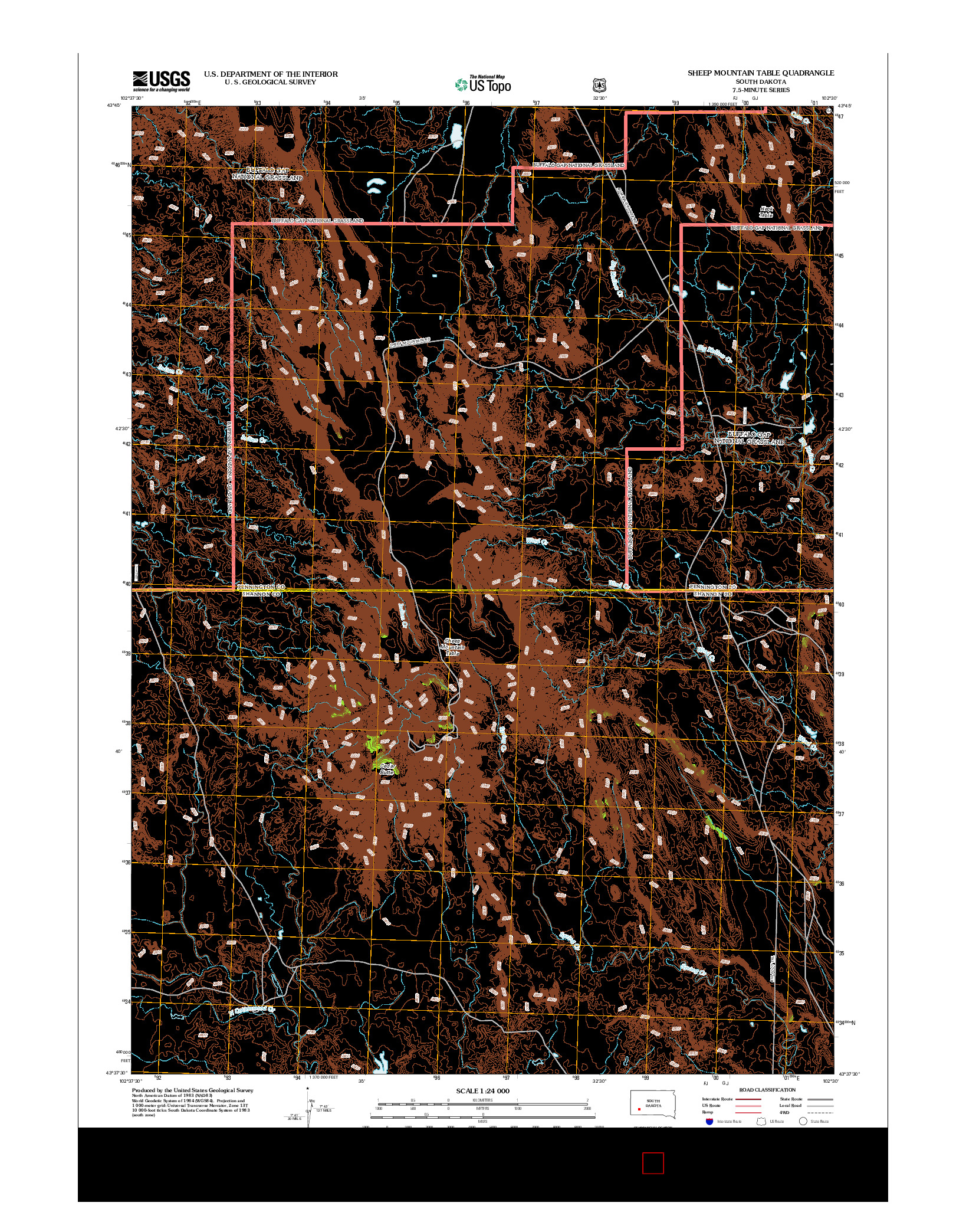 USGS US TOPO 7.5-MINUTE MAP FOR SHEEP MOUNTAIN TABLE, SD 2012