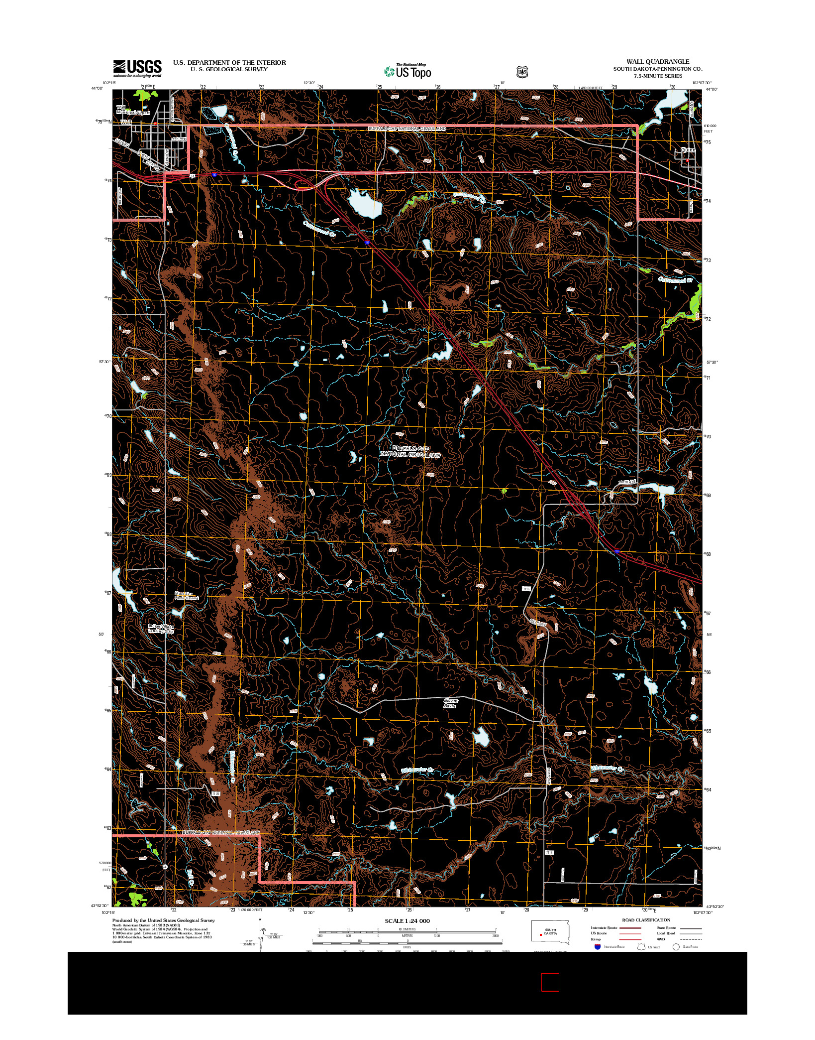 USGS US TOPO 7.5-MINUTE MAP FOR WALL, SD 2012