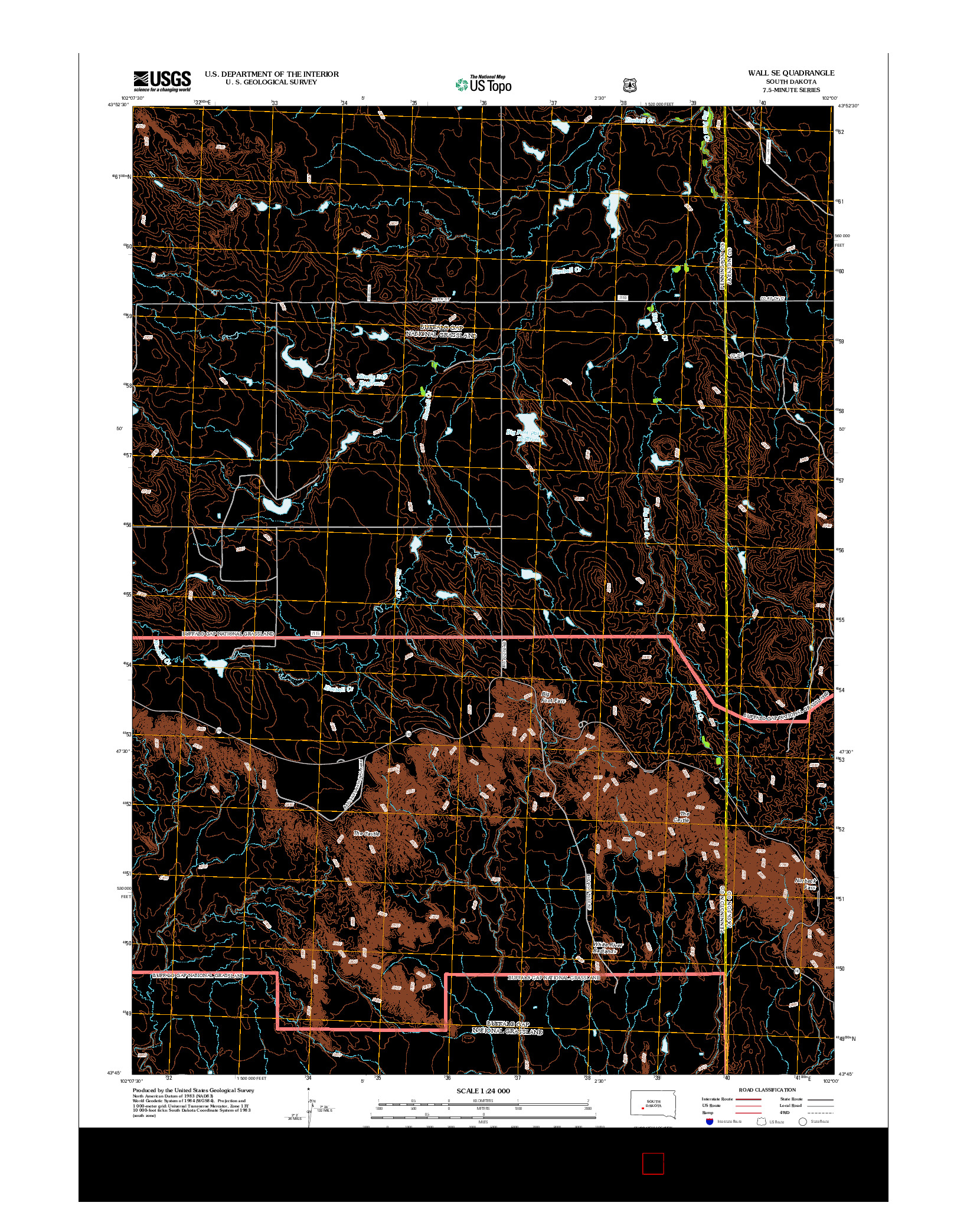 USGS US TOPO 7.5-MINUTE MAP FOR WALL SE, SD 2012