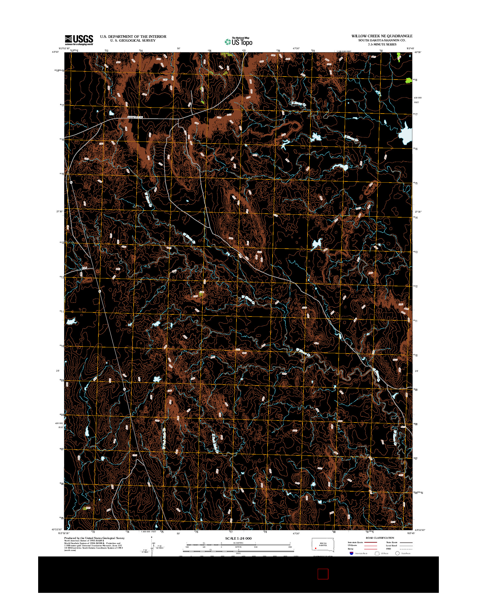 USGS US TOPO 7.5-MINUTE MAP FOR WILLOW CREEK NE, SD 2012