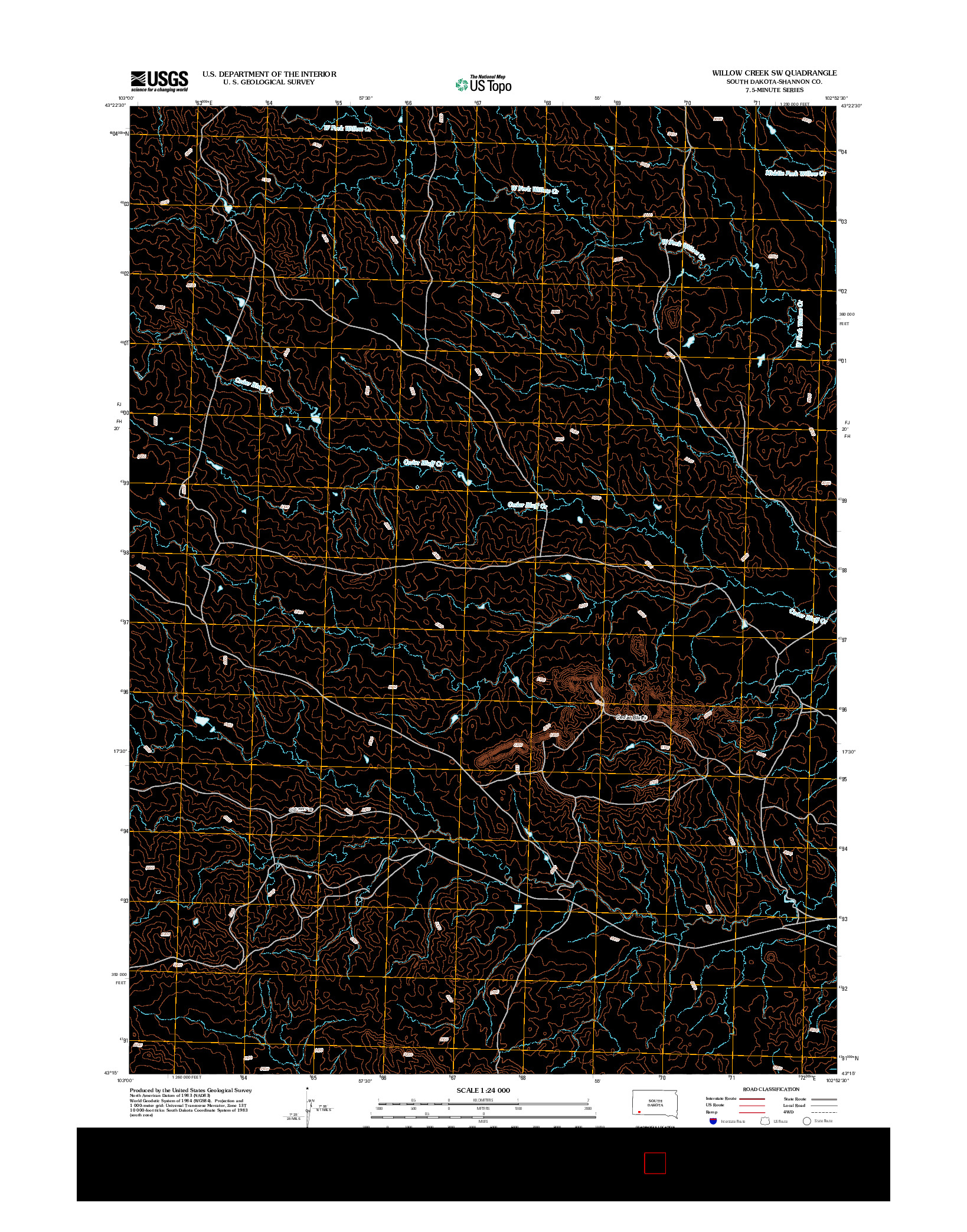 USGS US TOPO 7.5-MINUTE MAP FOR WILLOW CREEK SW, SD 2012