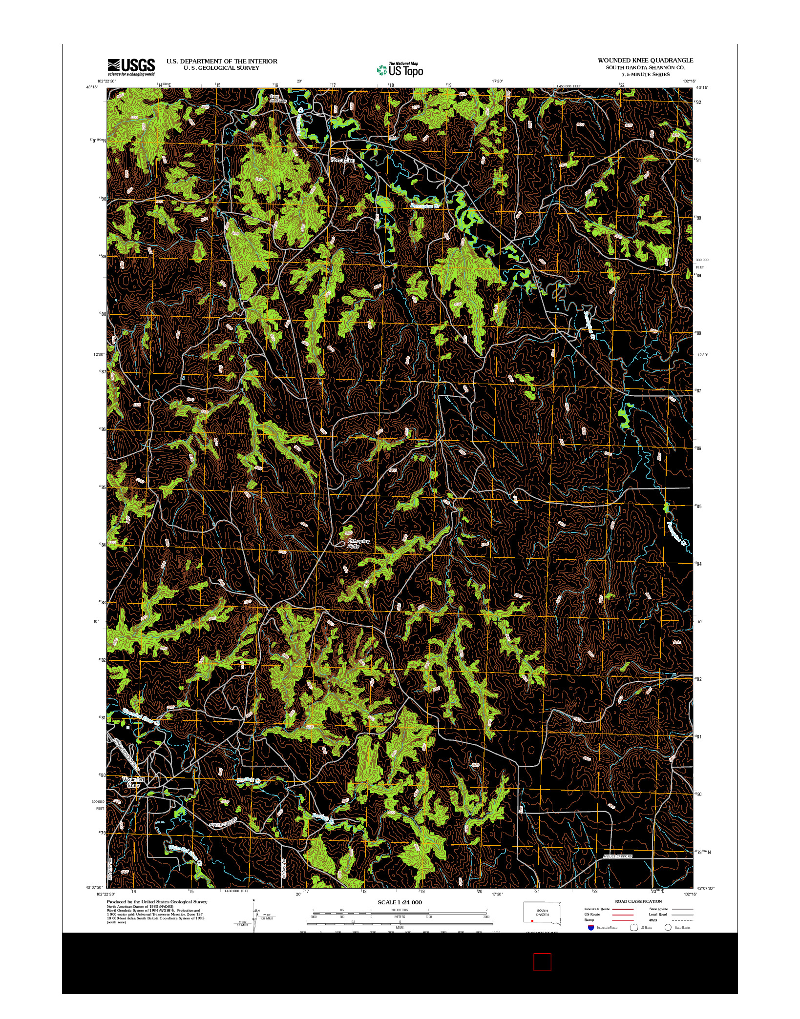 USGS US TOPO 7.5-MINUTE MAP FOR WOUNDED KNEE, SD 2012