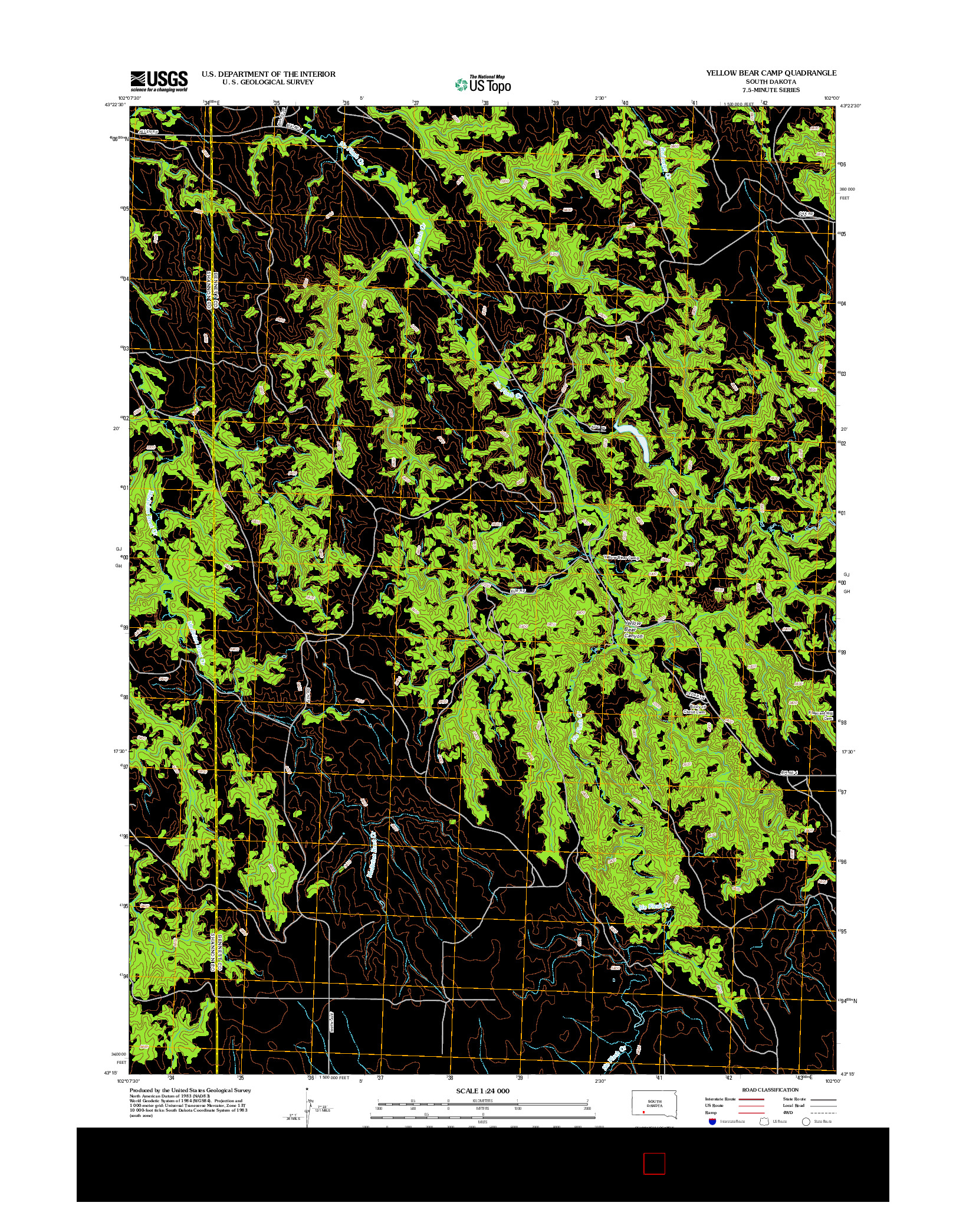 USGS US TOPO 7.5-MINUTE MAP FOR YELLOW BEAR CAMP, SD 2012