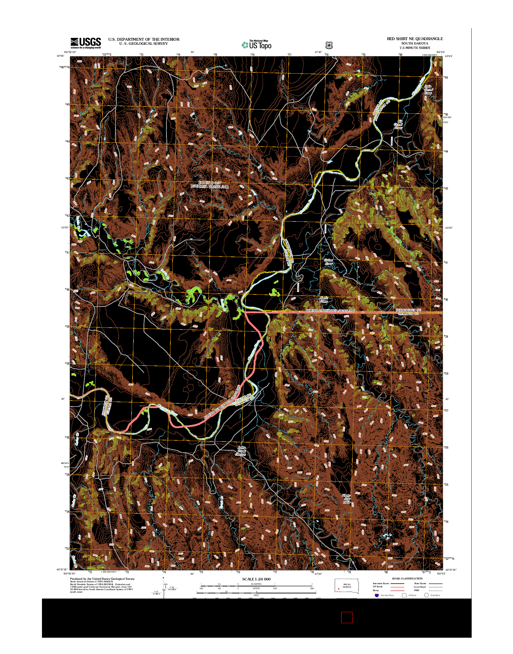 USGS US TOPO 7.5-MINUTE MAP FOR RED SHIRT NE, SD 2012