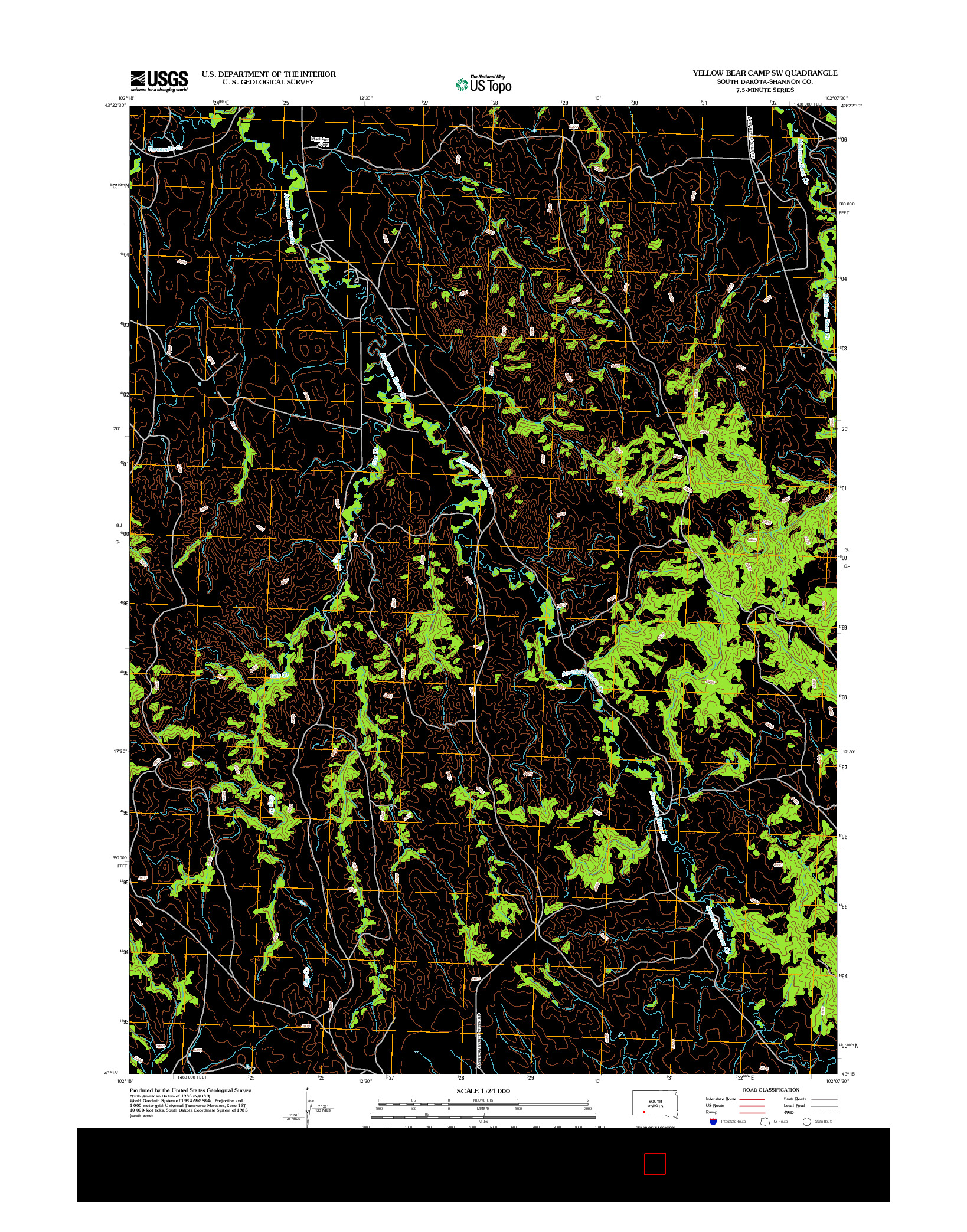 USGS US TOPO 7.5-MINUTE MAP FOR YELLOW BEAR CAMP SW, SD 2012