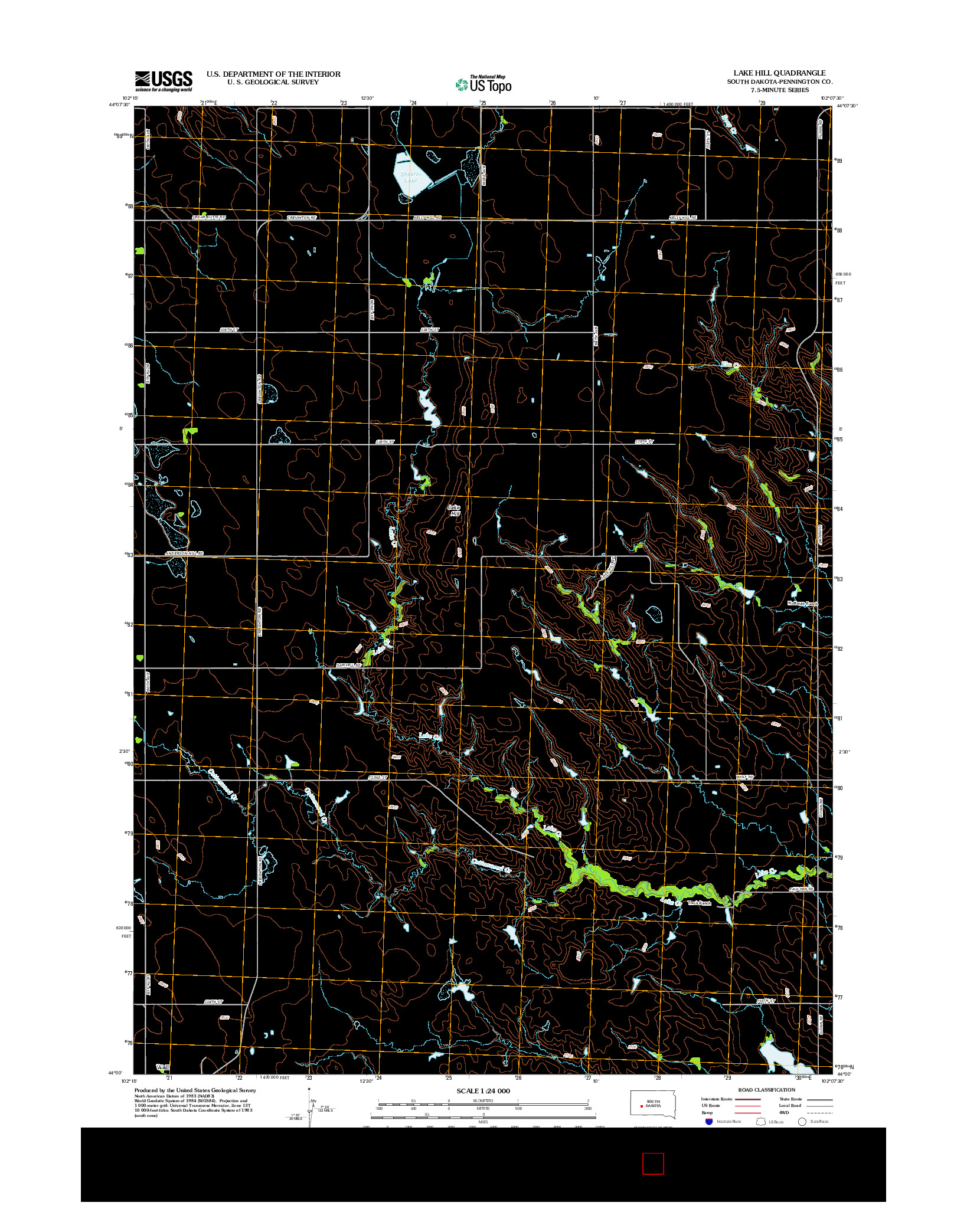 USGS US TOPO 7.5-MINUTE MAP FOR LAKE HILL, SD 2012