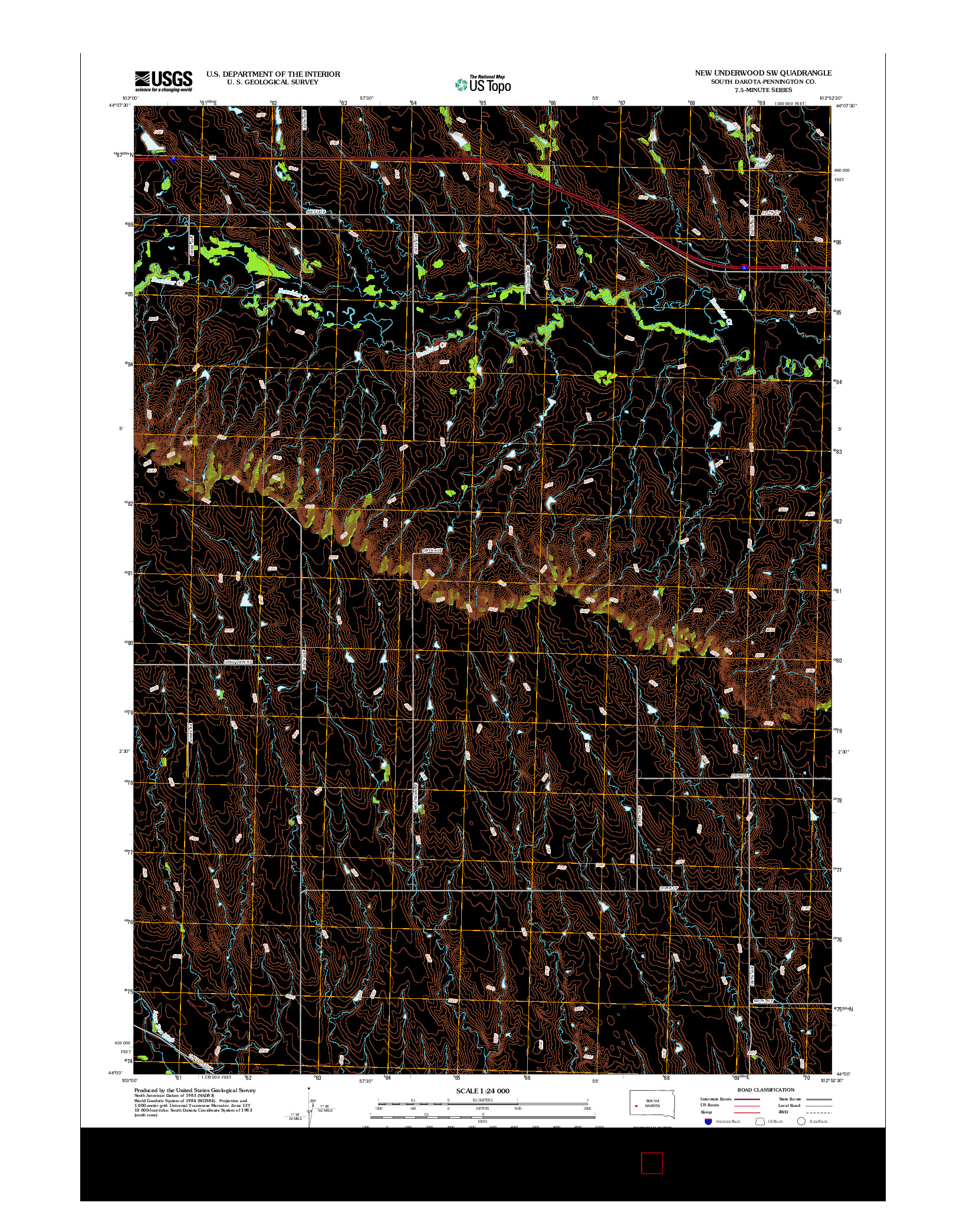 USGS US TOPO 7.5-MINUTE MAP FOR NEW UNDERWOOD SW, SD 2012