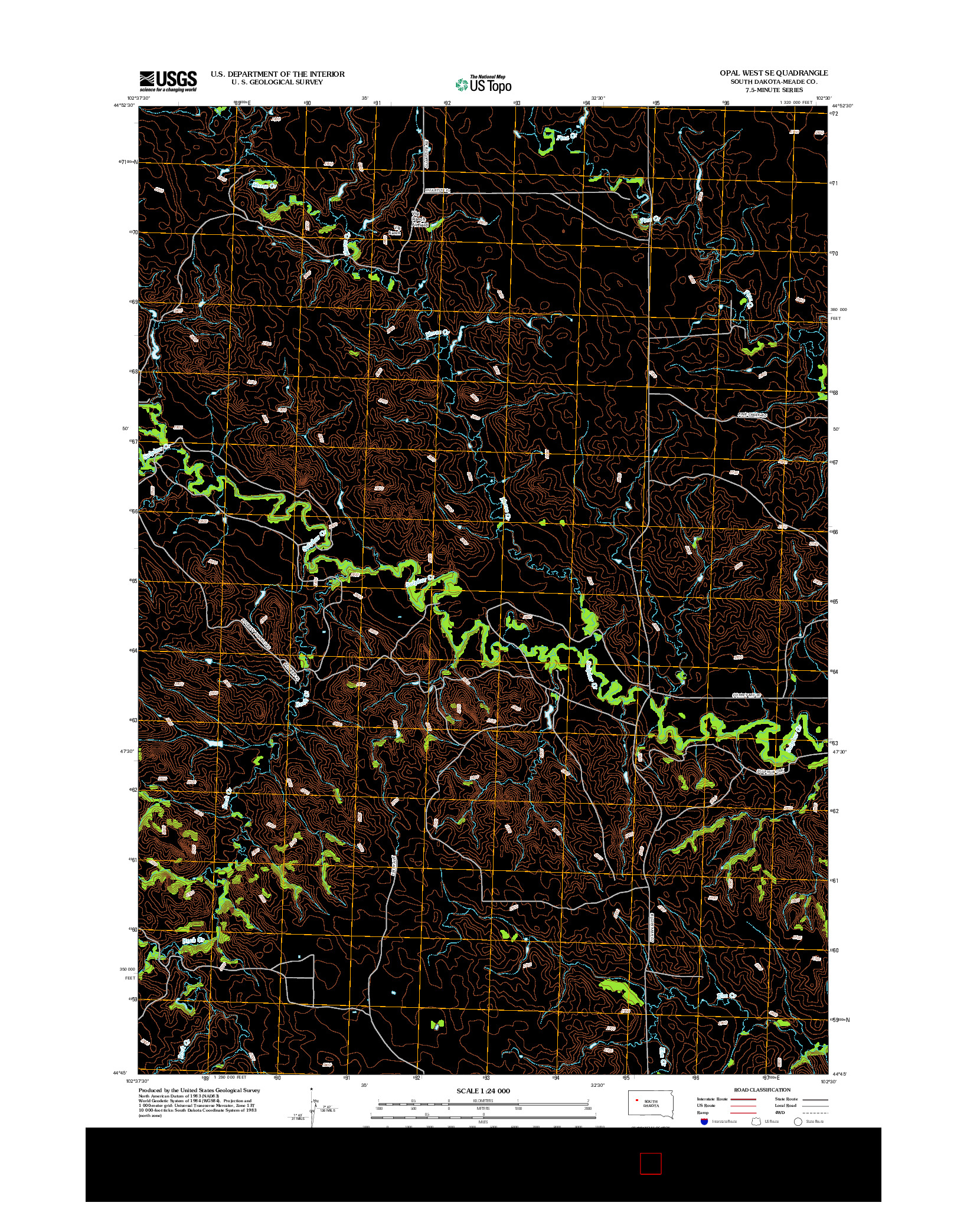 USGS US TOPO 7.5-MINUTE MAP FOR OPAL WEST SE, SD 2012