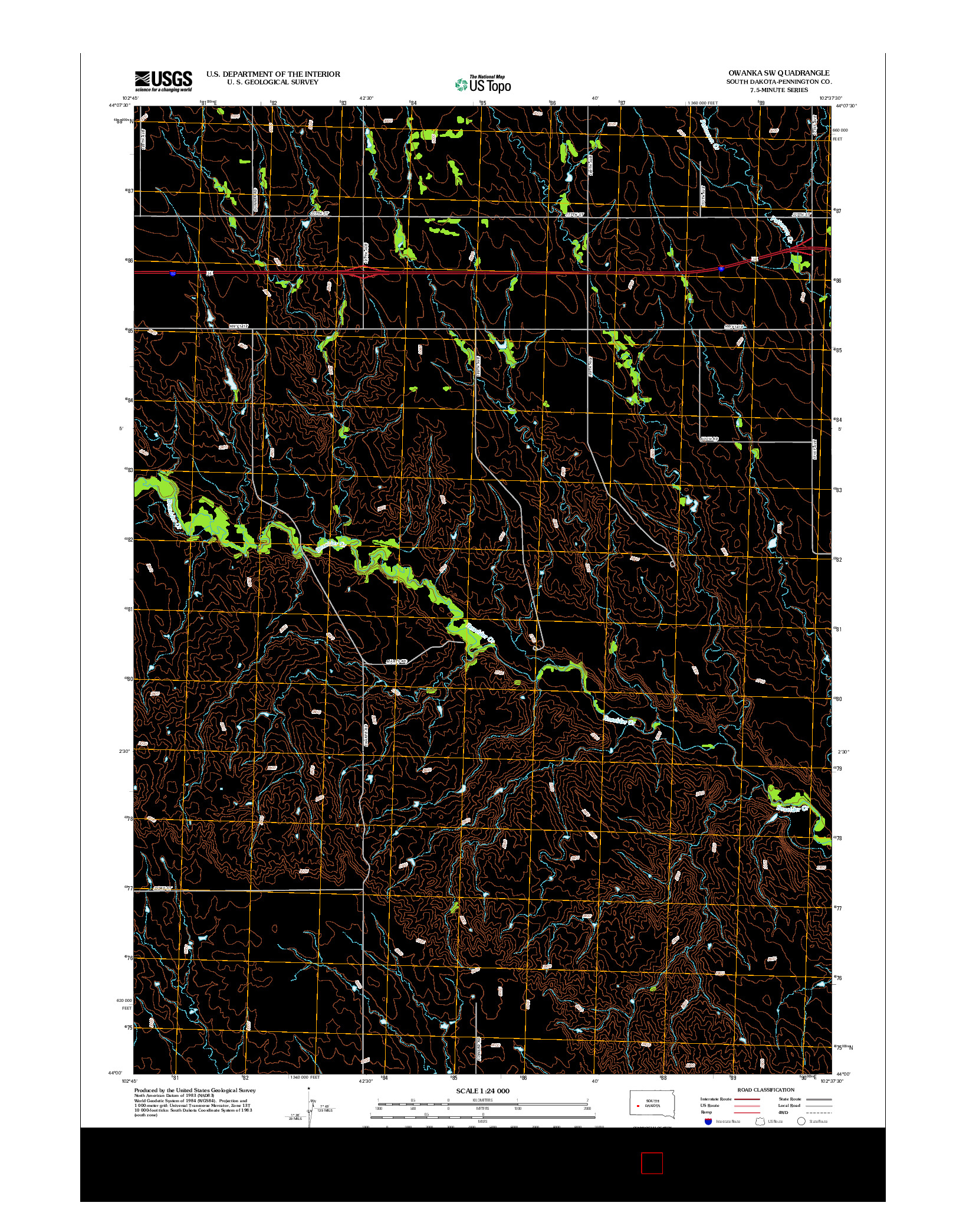 USGS US TOPO 7.5-MINUTE MAP FOR OWANKA SW, SD 2012