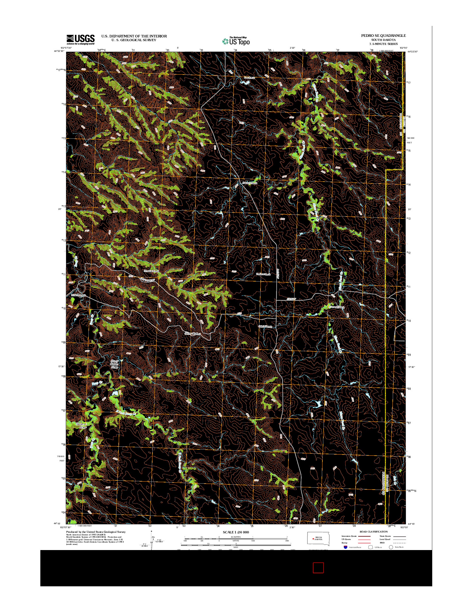 USGS US TOPO 7.5-MINUTE MAP FOR PEDRO SE, SD 2012