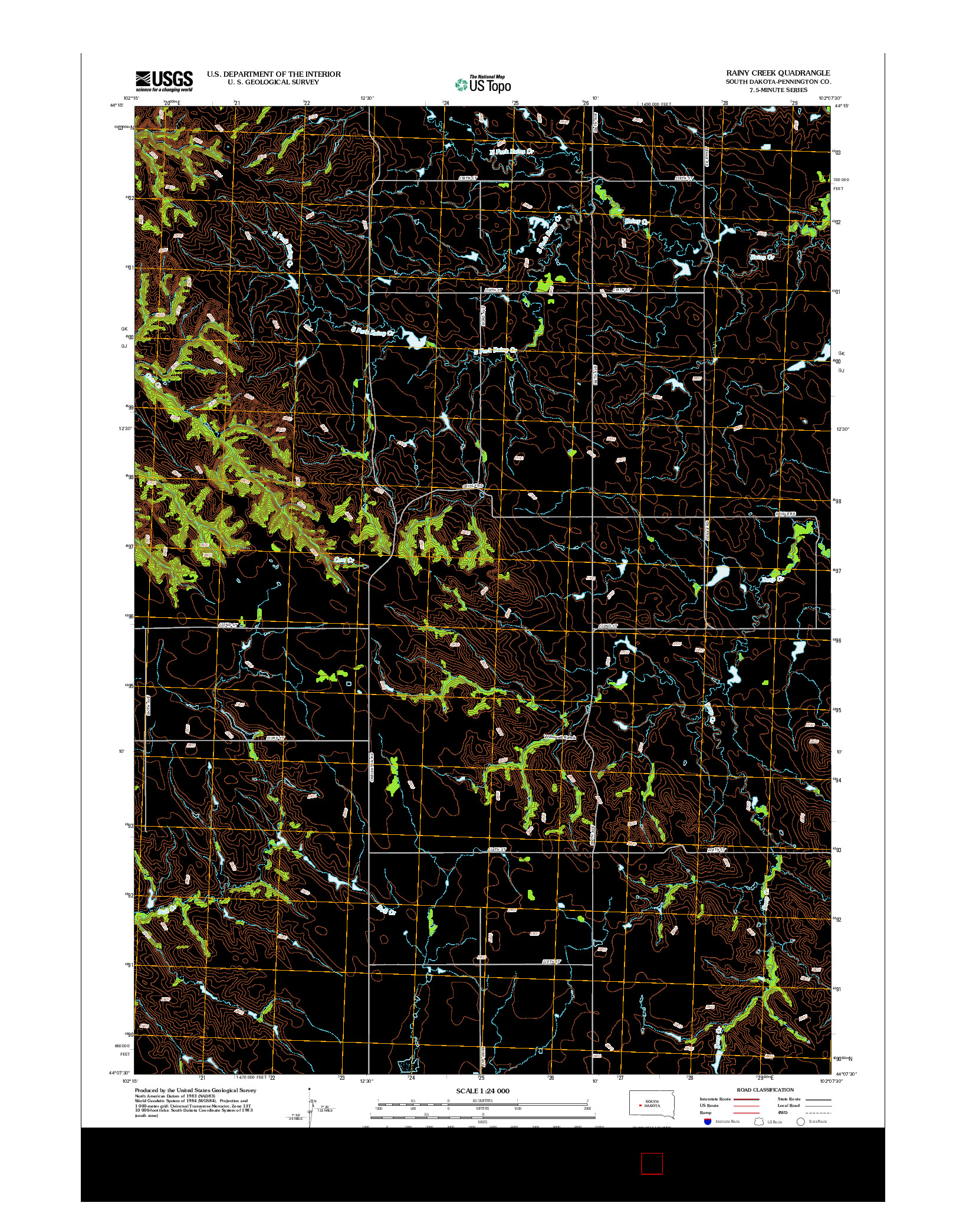 USGS US TOPO 7.5-MINUTE MAP FOR RAINY CREEK, SD 2012