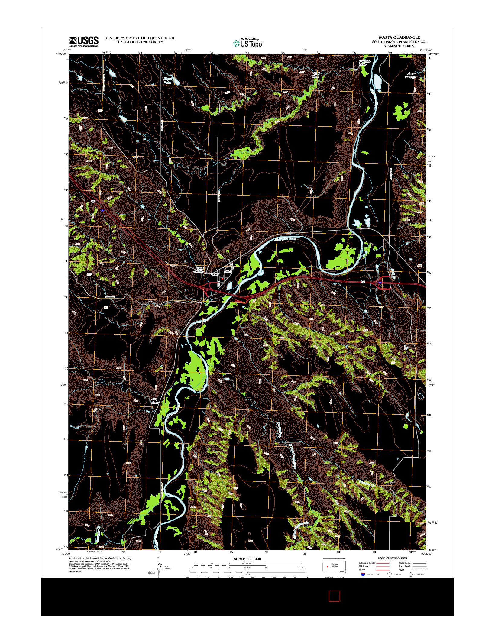 USGS US TOPO 7.5-MINUTE MAP FOR WASTA, SD 2012
