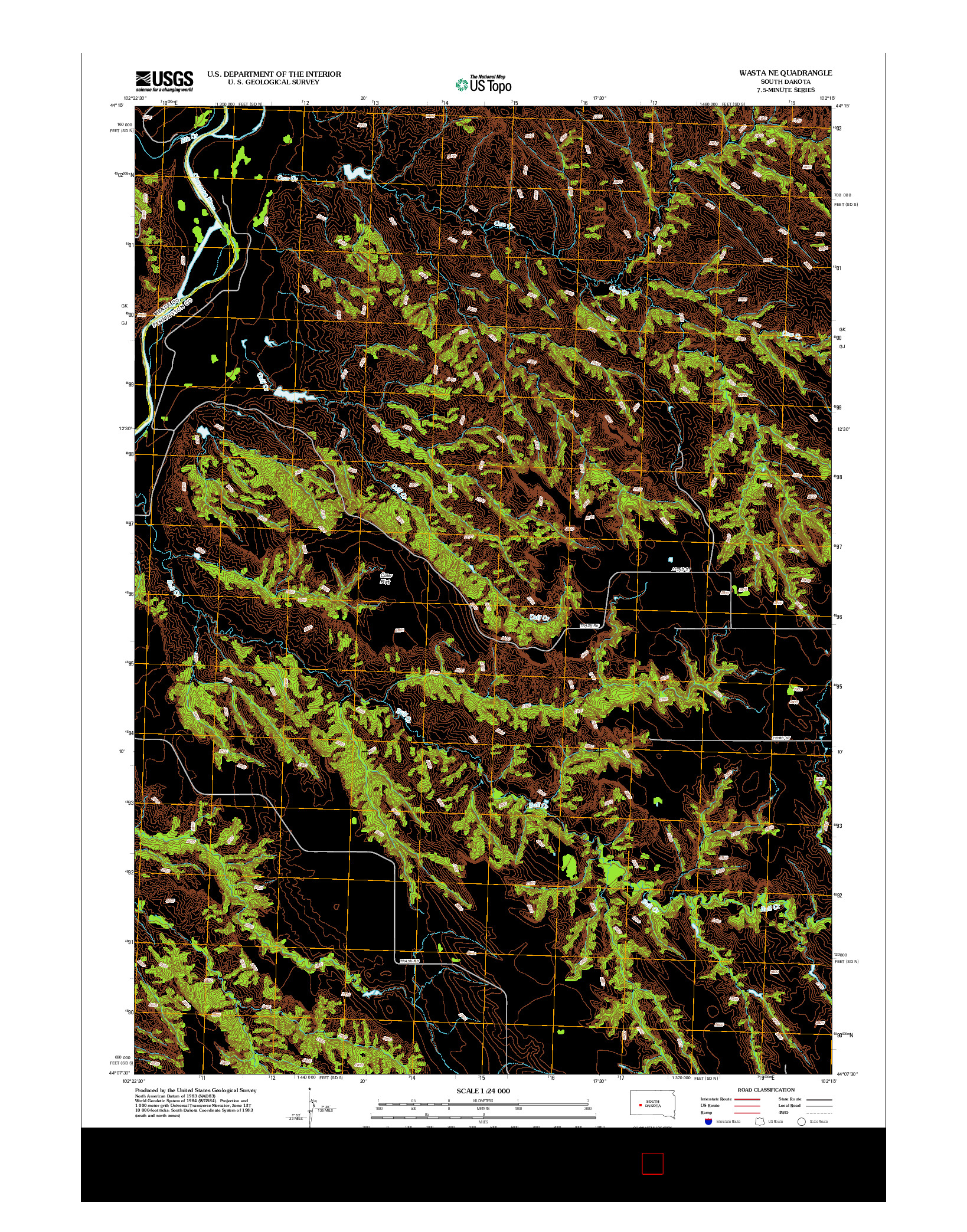 USGS US TOPO 7.5-MINUTE MAP FOR WASTA NE, SD 2012