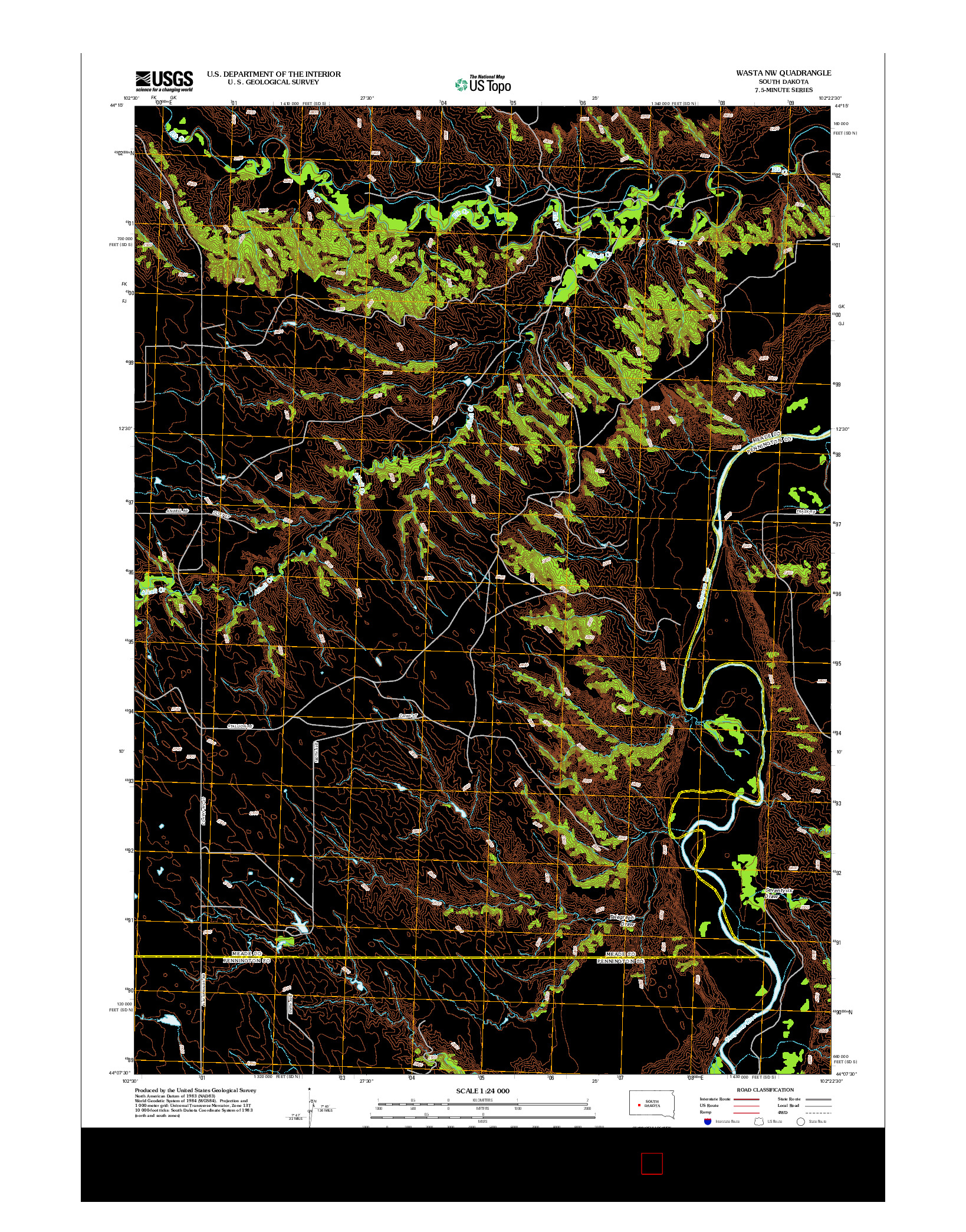 USGS US TOPO 7.5-MINUTE MAP FOR WASTA NW, SD 2012