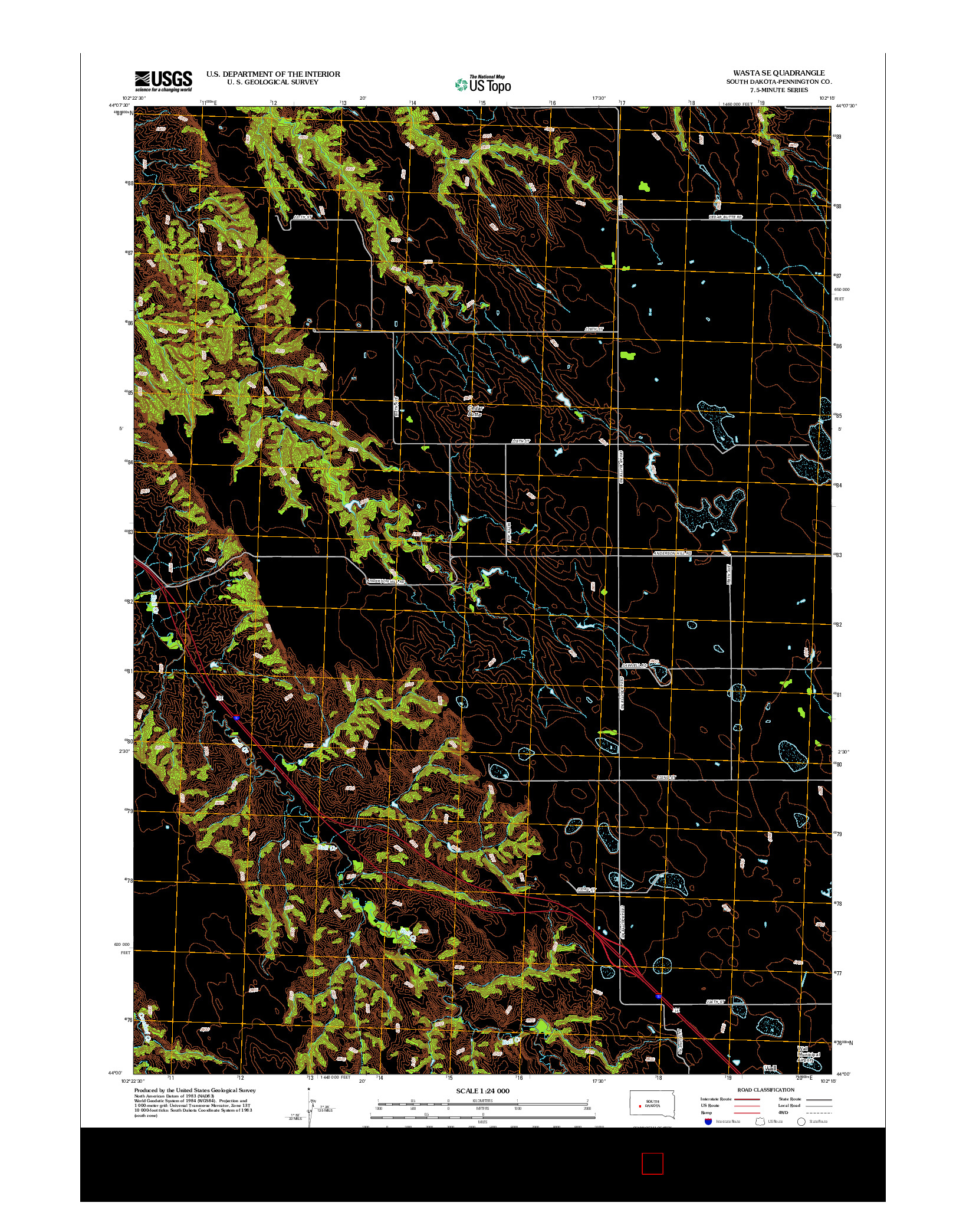 USGS US TOPO 7.5-MINUTE MAP FOR WASTA SE, SD 2012