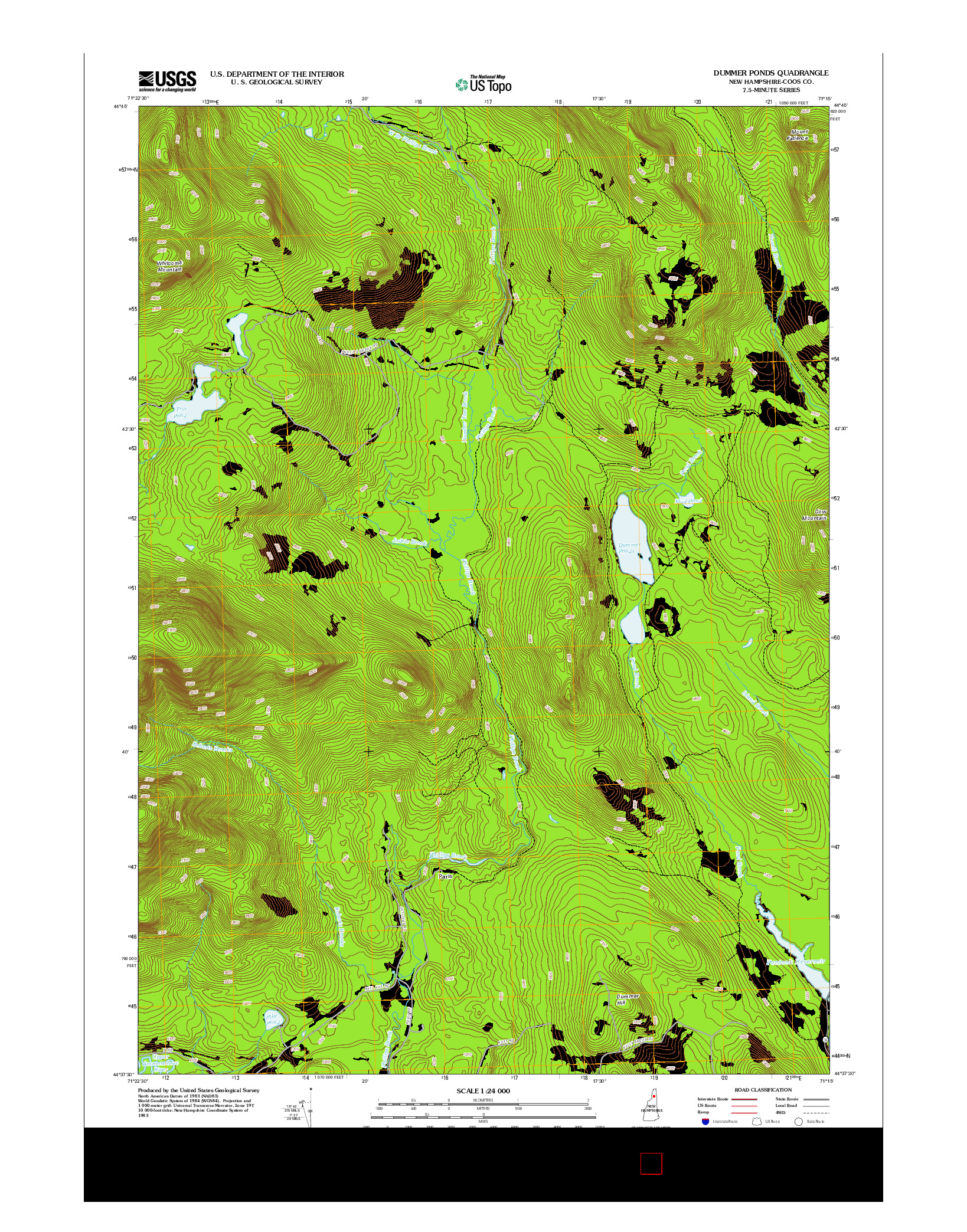 USGS US TOPO 7.5-MINUTE MAP FOR DUMMER PONDS, NH 2012
