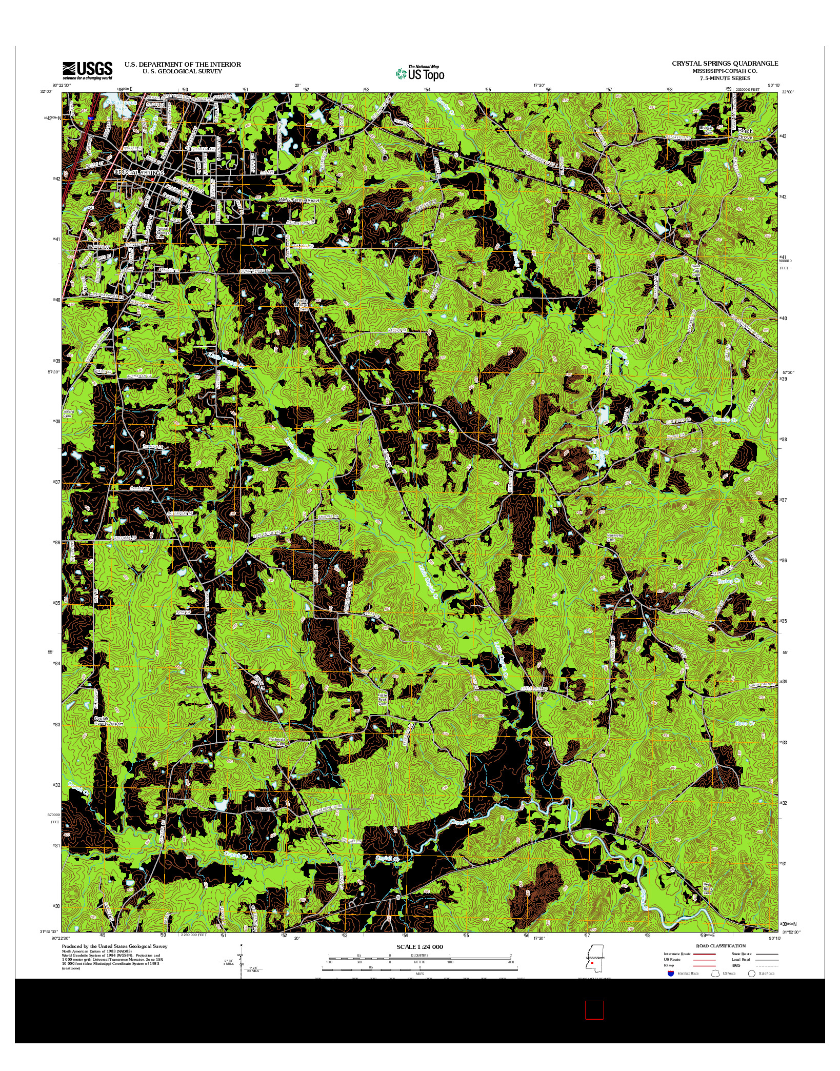 USGS US TOPO 7.5-MINUTE MAP FOR CRYSTAL SPRINGS, MS 2012