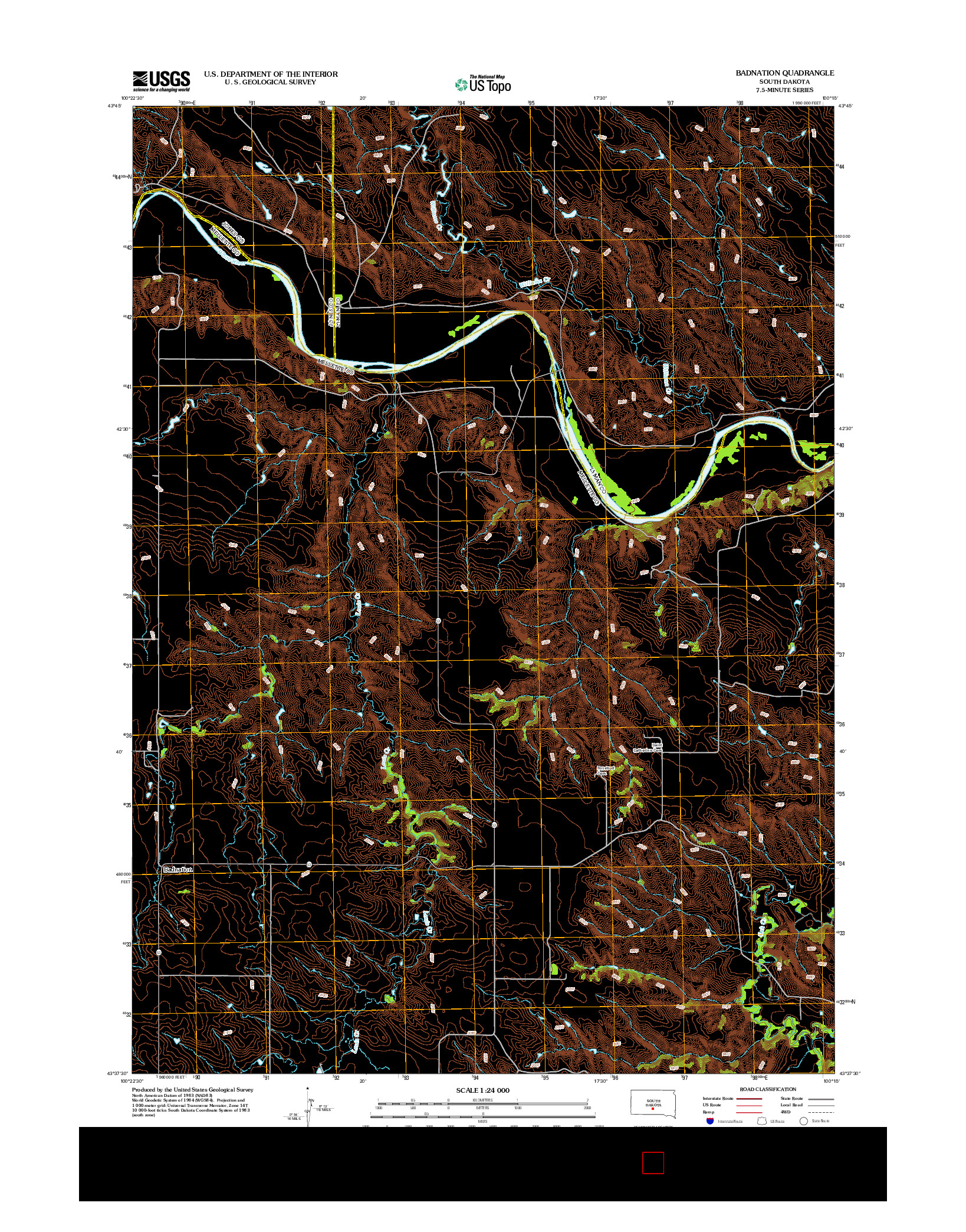 USGS US TOPO 7.5-MINUTE MAP FOR BADNATION, SD 2012