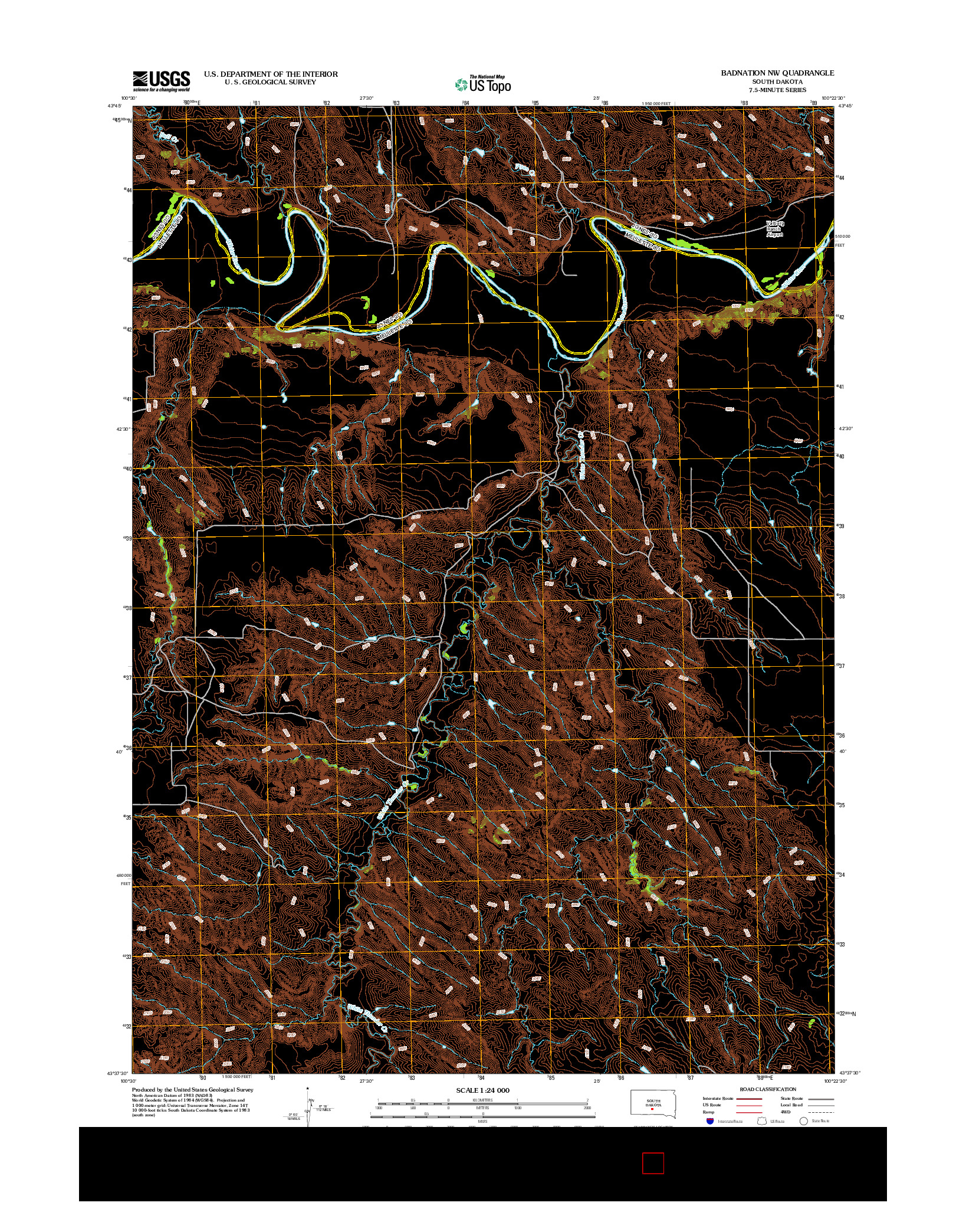 USGS US TOPO 7.5-MINUTE MAP FOR BADNATION NW, SD 2012