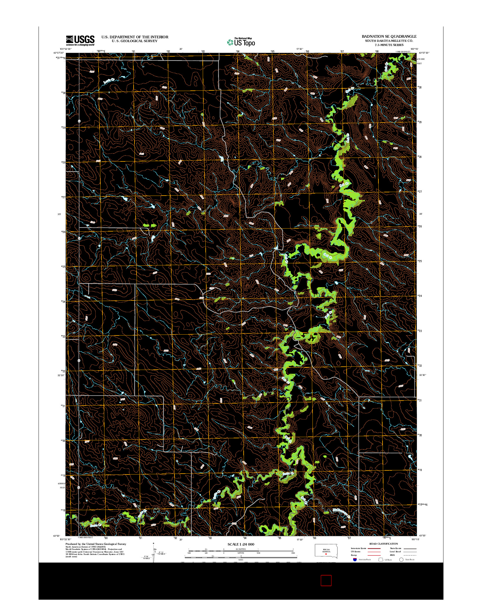 USGS US TOPO 7.5-MINUTE MAP FOR BADNATION SE, SD 2012