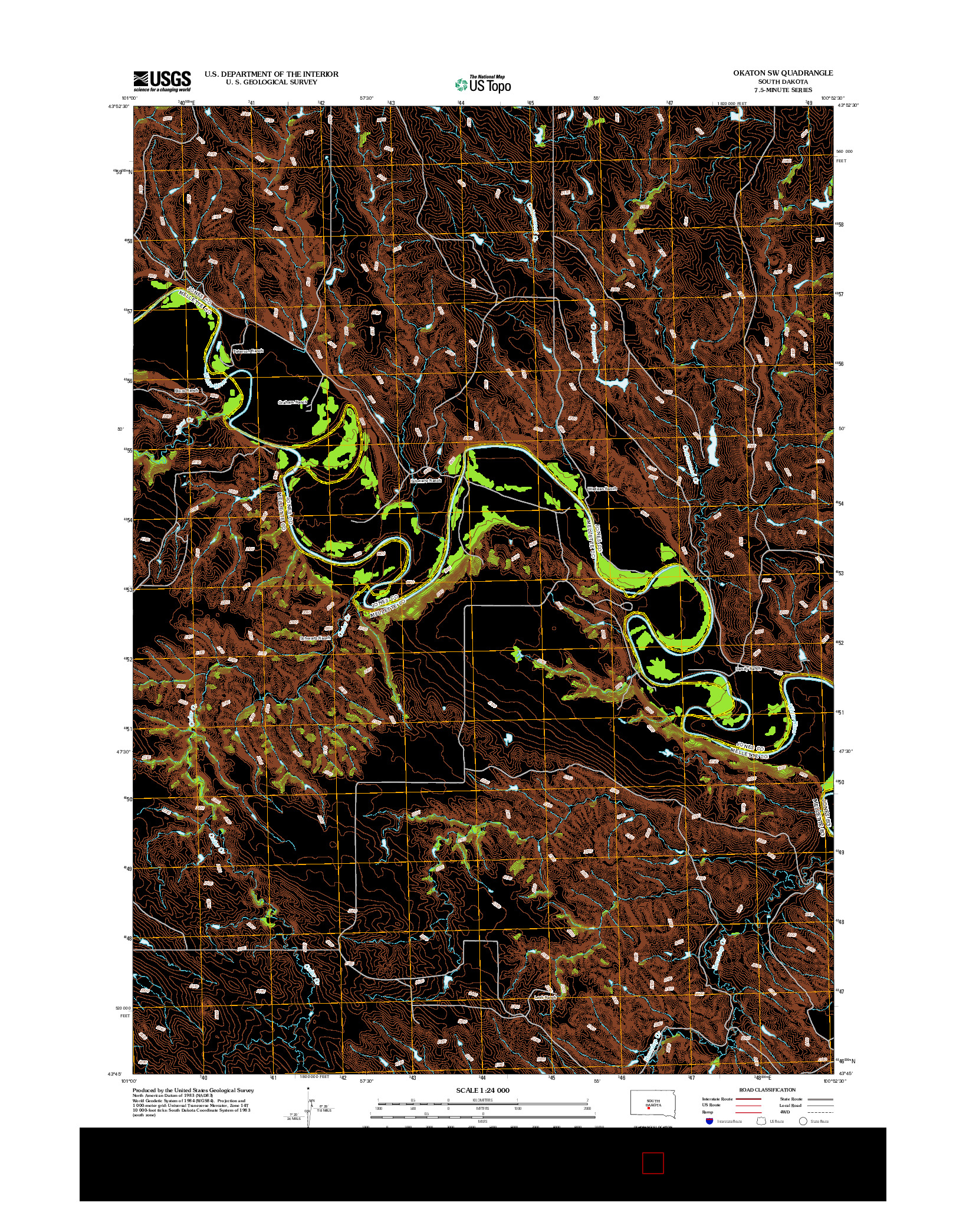 USGS US TOPO 7.5-MINUTE MAP FOR OKATON SW, SD 2012