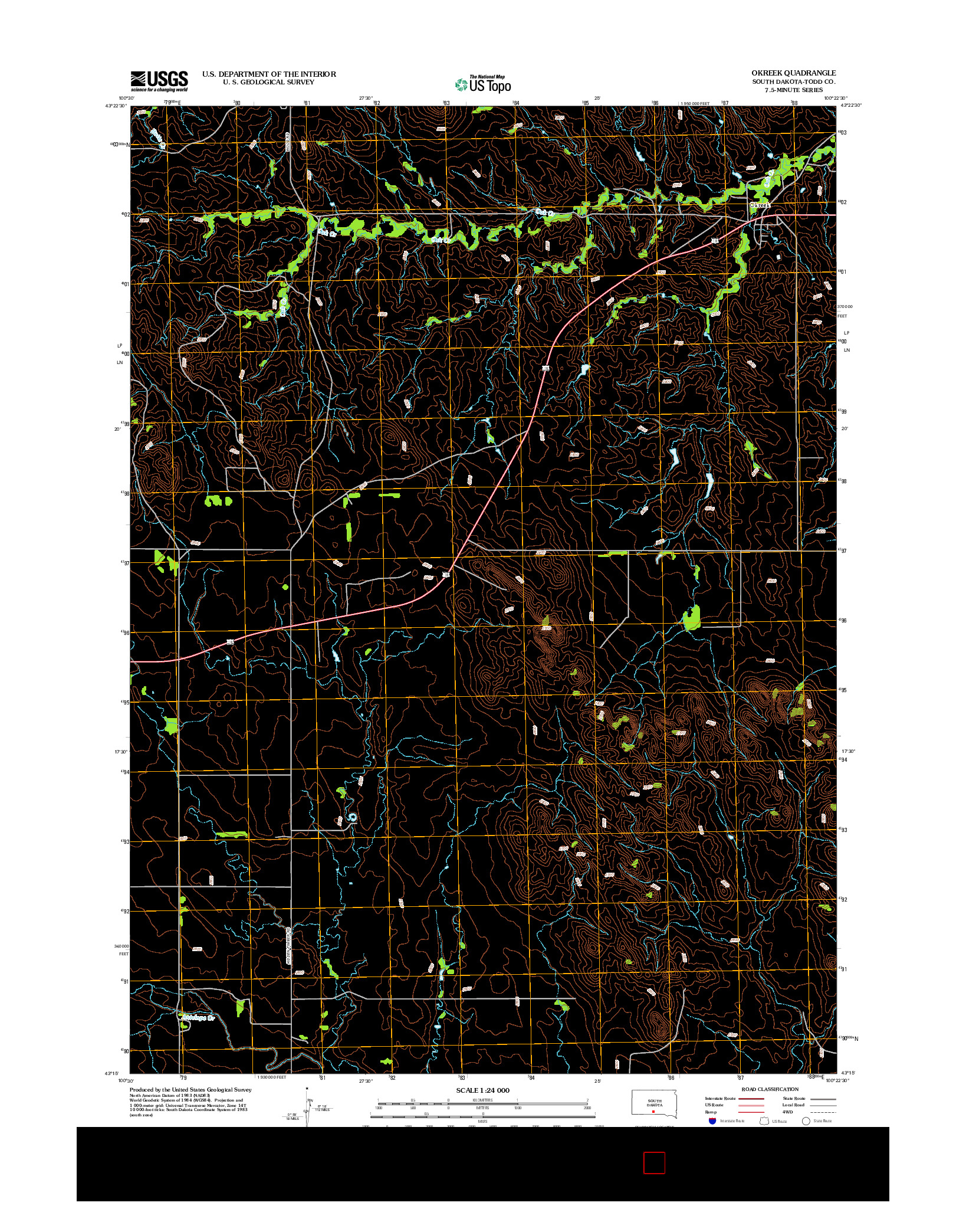 USGS US TOPO 7.5-MINUTE MAP FOR OKREEK, SD 2012